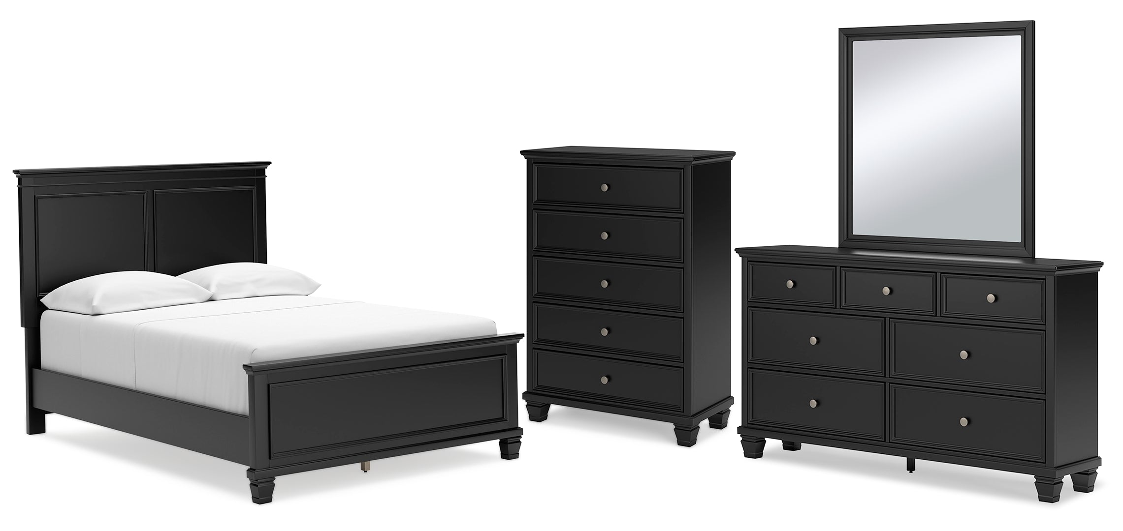 Lanolee Full Panel Bed with Mirrored Dresser and Chest