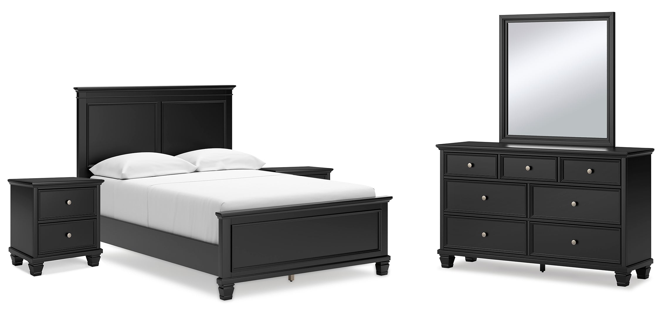 Lanolee Full Panel Bed with Mirrored Dresser and 2 Nightstands