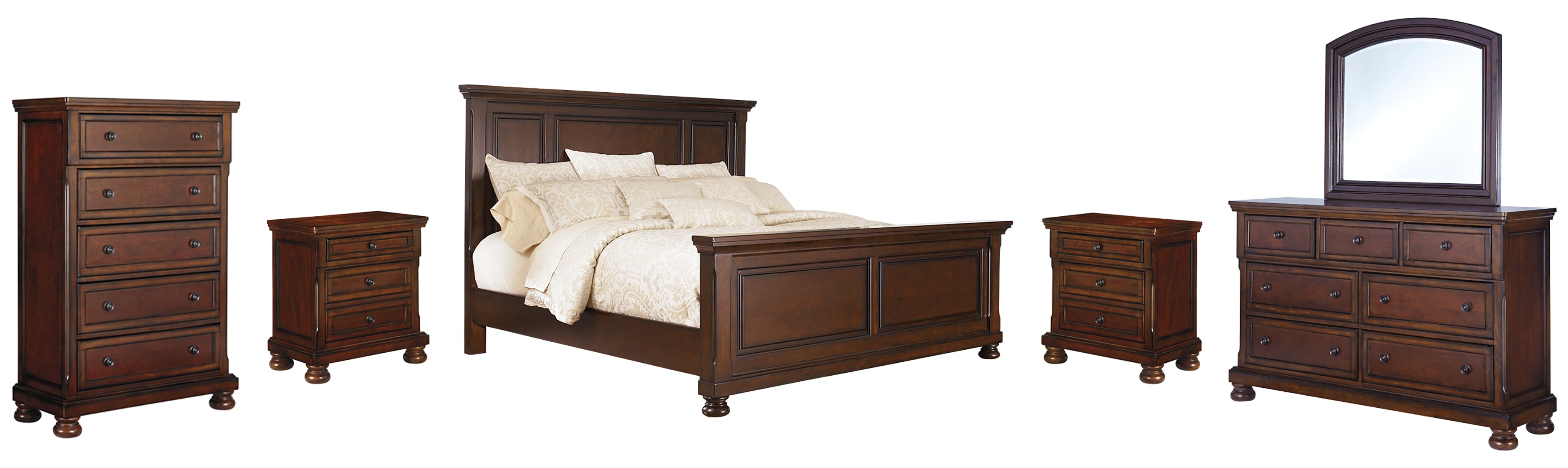 Porter Queen Panel Bed with Mirrored Dresser, Chest and 2 Nightstands