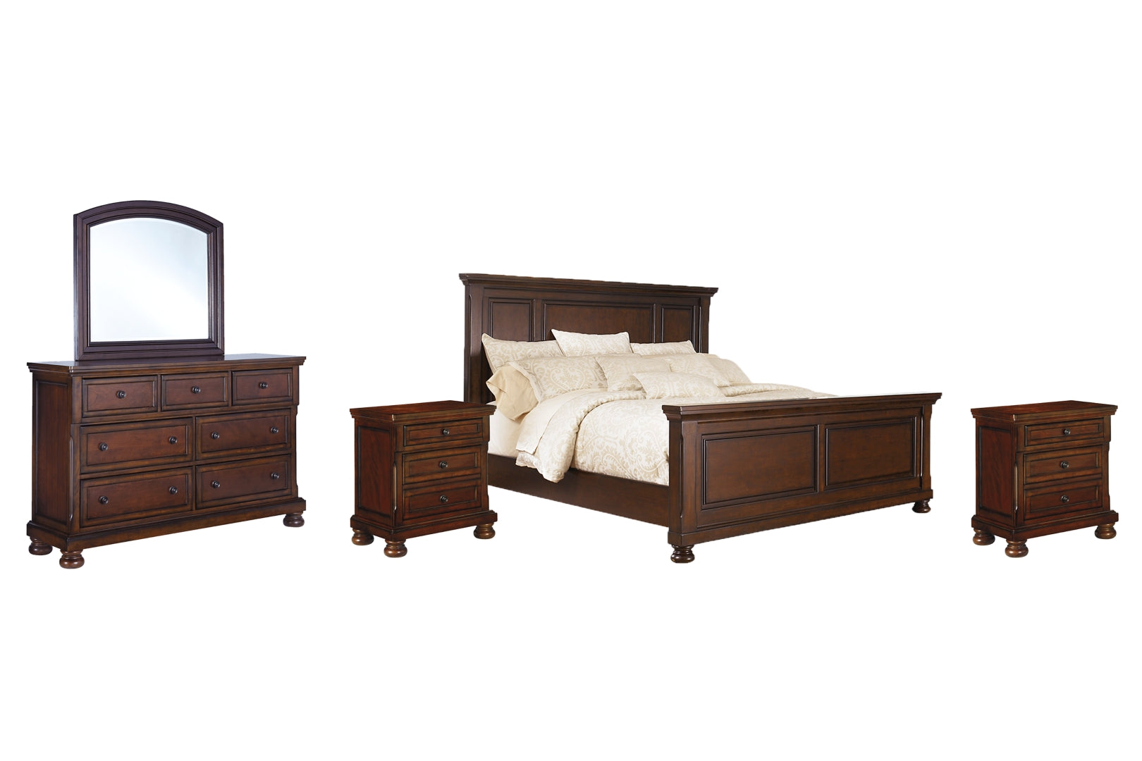 Porter Queen Panel Bed with Mirrored Dresser and 2 Nightstands