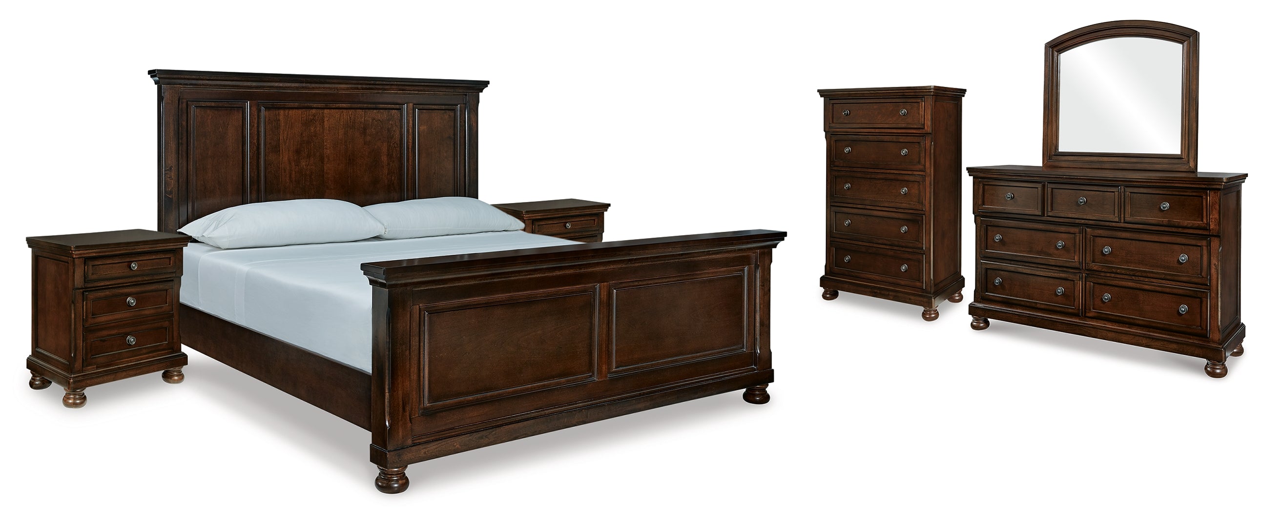 Porter California King Panel Bed with Mirrored Dresser, Chest and 2 Nightstands