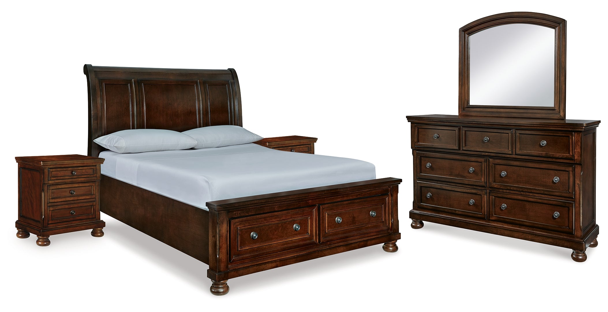 Porter Queen Sleigh Bed with Mirrored Dresser and 2 Nightstands