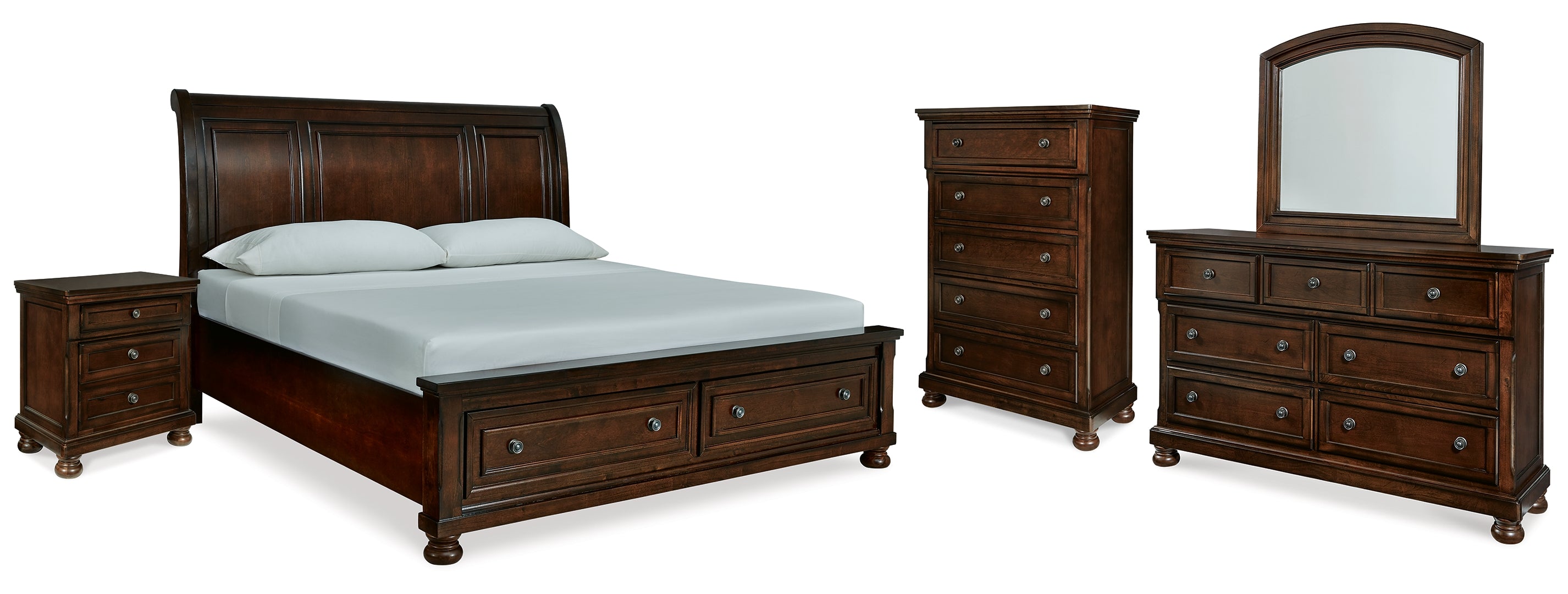 Porter King Sleigh Bed with Mirrored Dresser, Chest and Nightstand