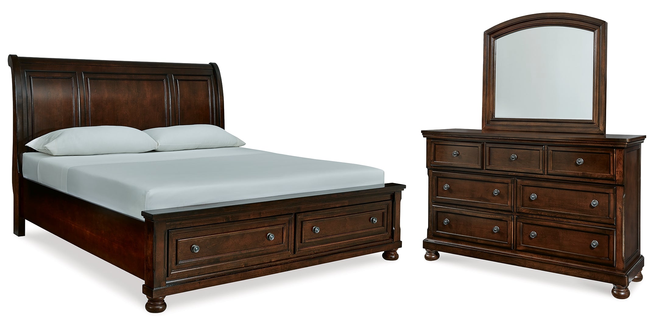 Porter King Sleigh Bed with Mirrored Dresser