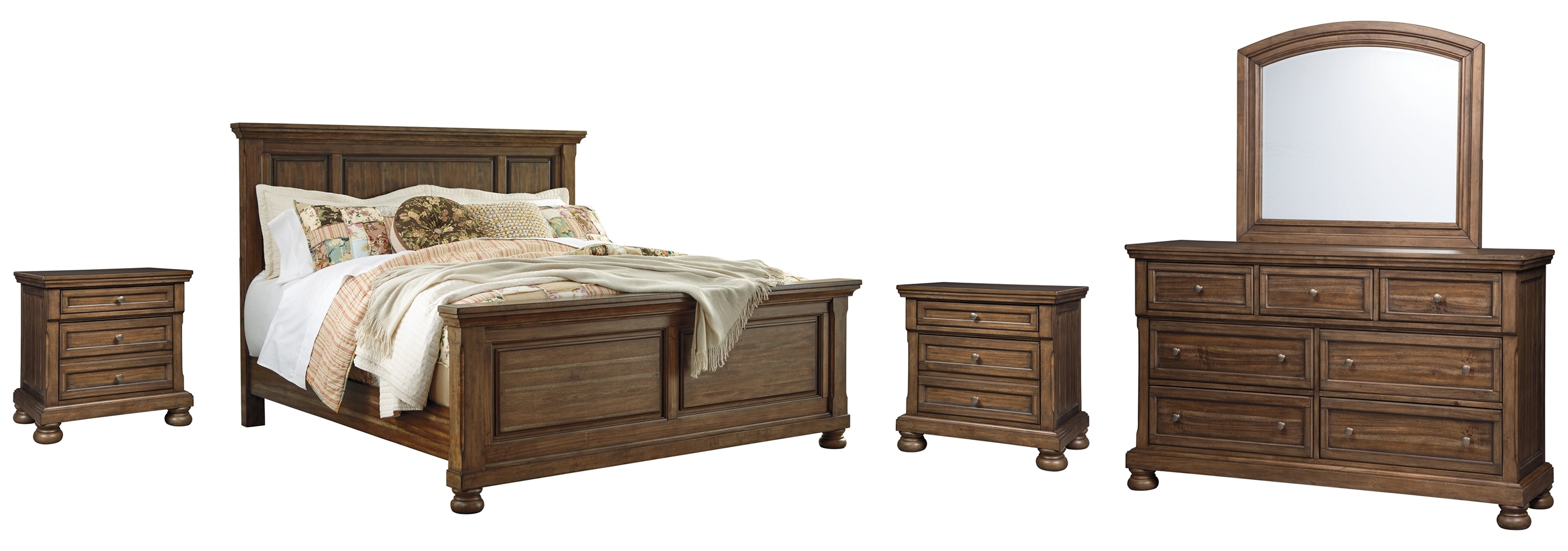 Flynnter Queen Panel Bed with Mirrored Dresser and 2 Nightstands