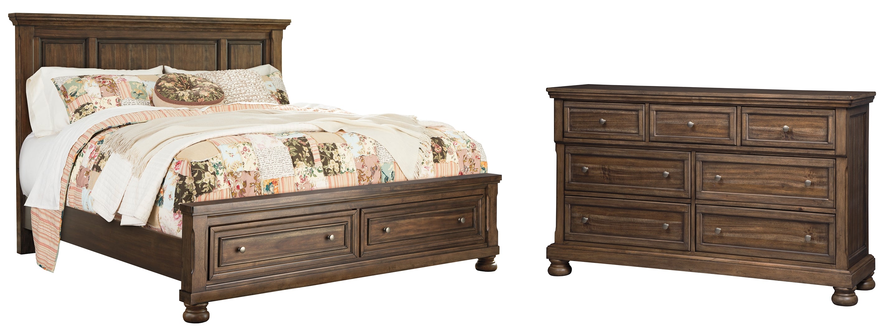 Flynnter California King Panel Bed with 2 Storage Drawers with Dresser