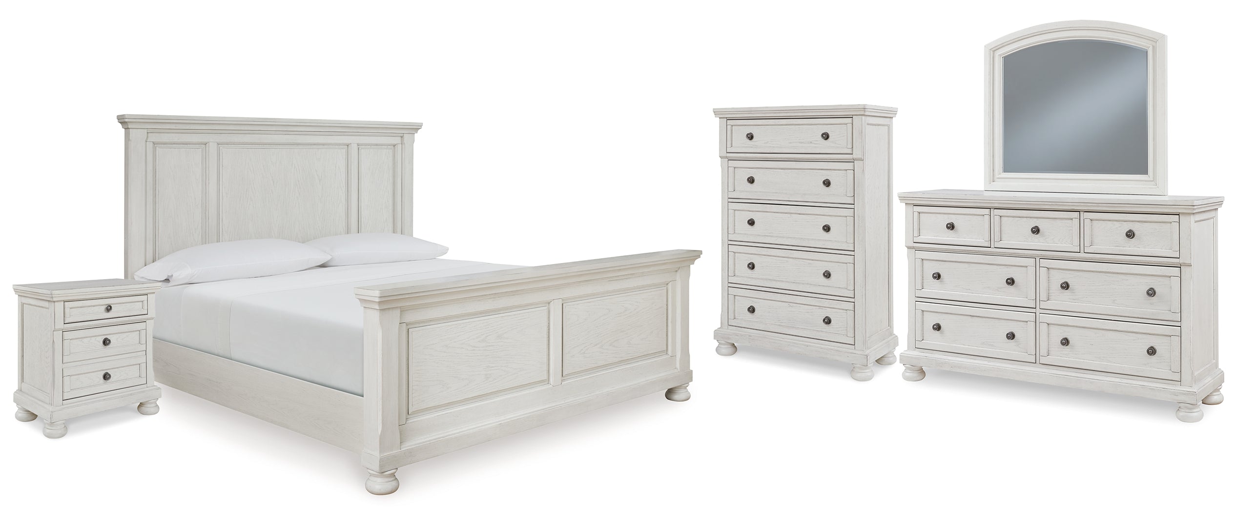 Robbinsdale King Panel Bed with Mirrored Dresser, Chest and Nightstand