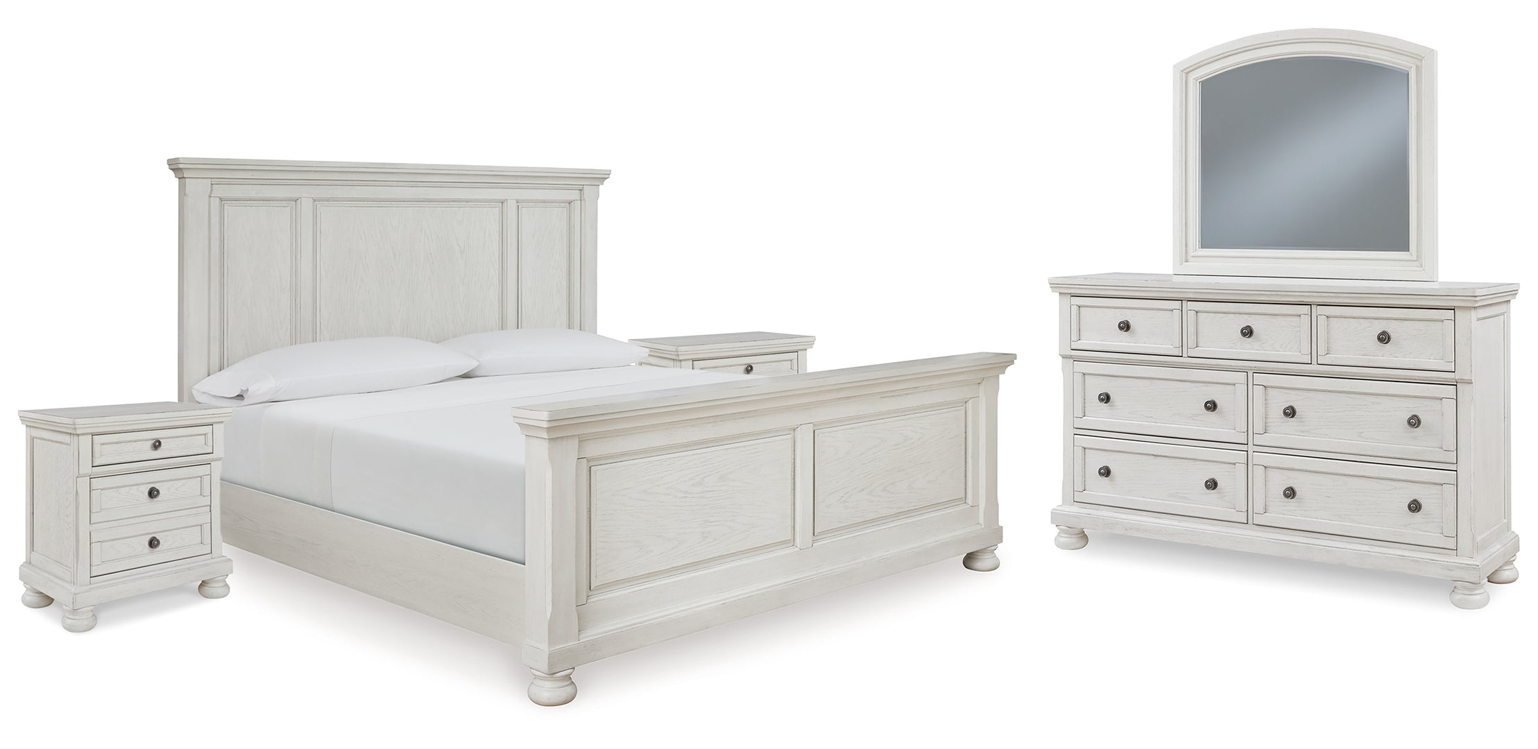 Robbinsdale Queen Panel Bed with Mirrored Dresser and 2 Nightstands