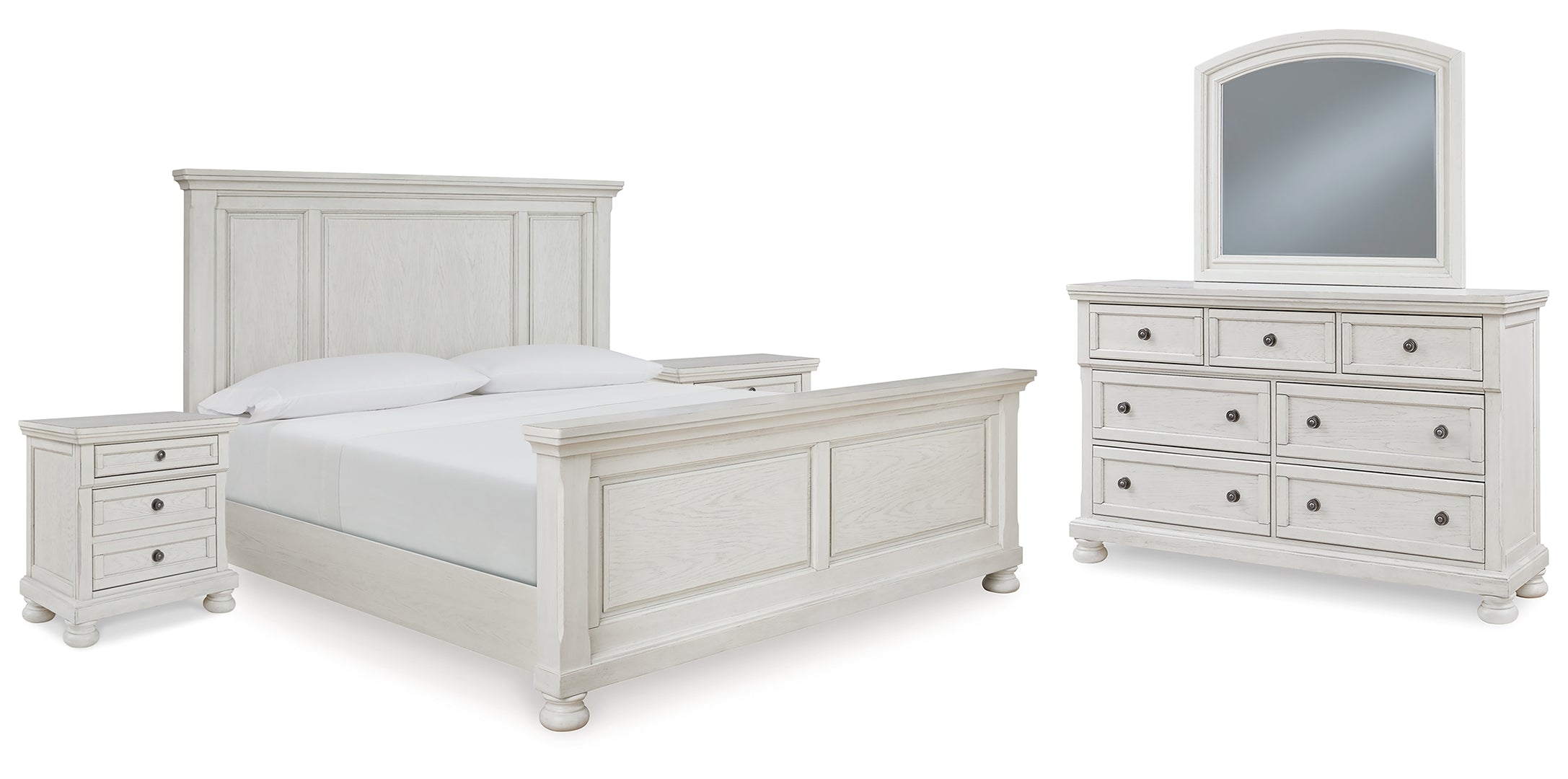 Robbinsdale King Panel Bed with Mirrored Dresser and 2 Nightstands