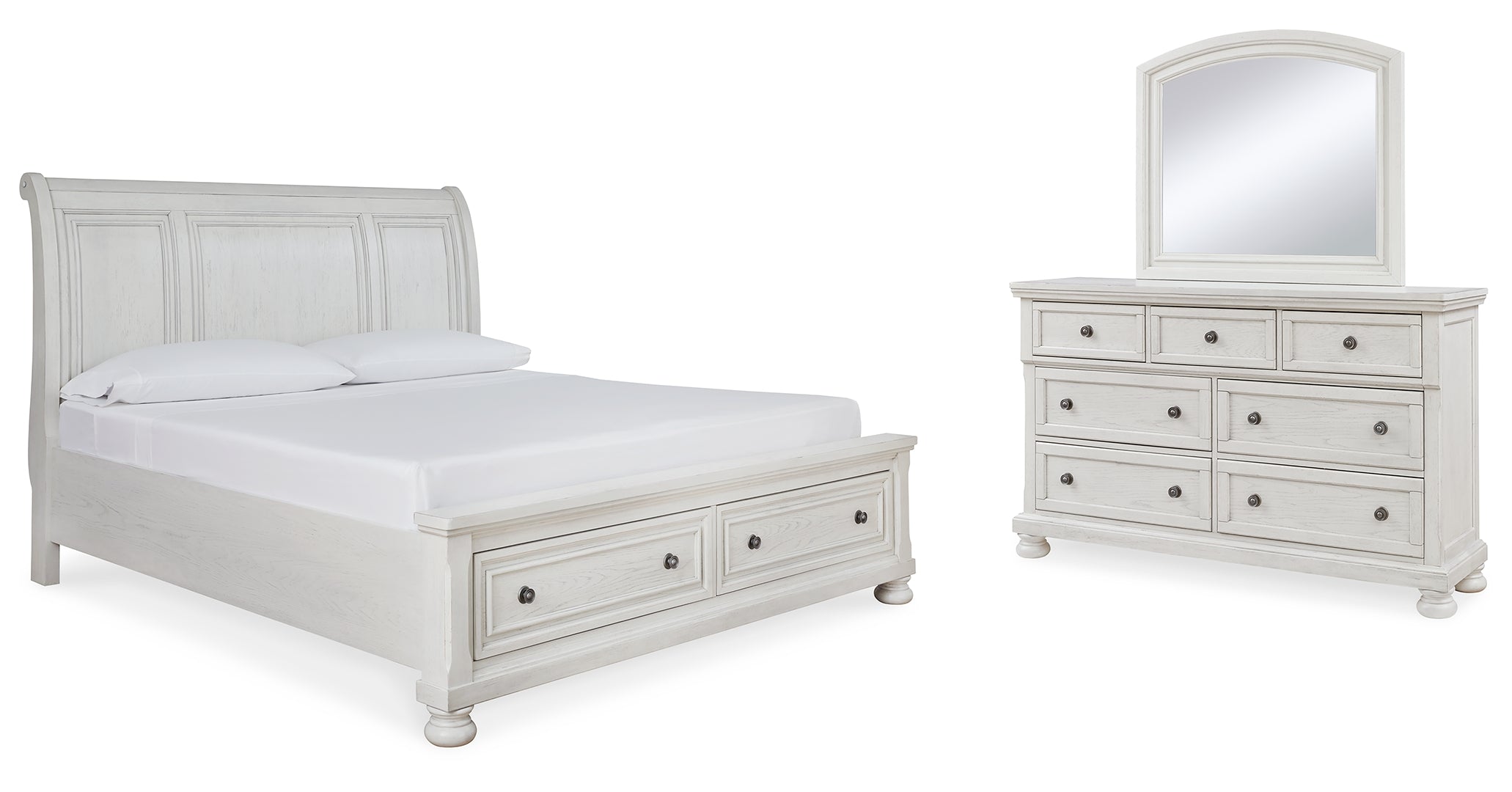 Robbinsdale Queen Sleigh Bed with Storage with Mirrored Dresser