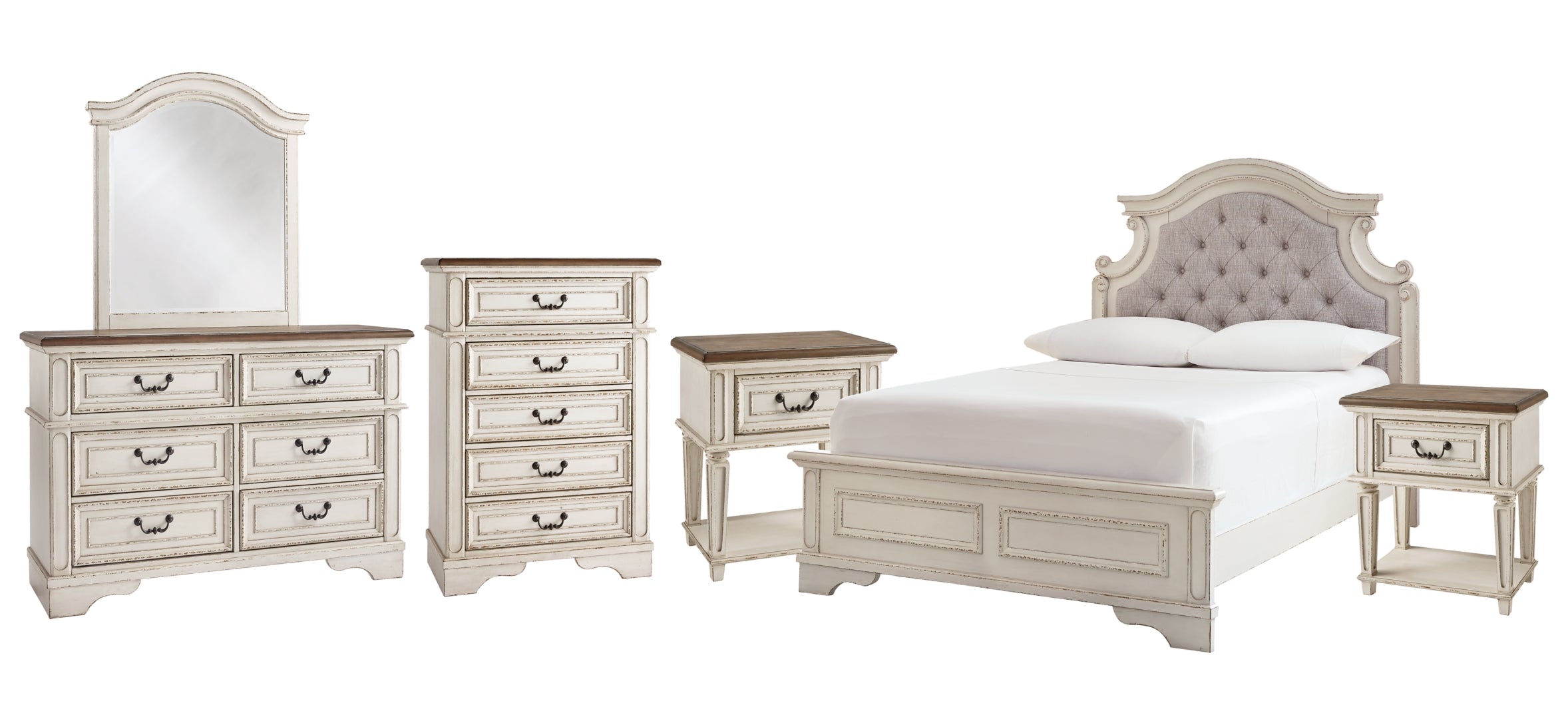 Realyn Full Panel Bed with Mirrored Dresser, Chest and 2 Nightstands