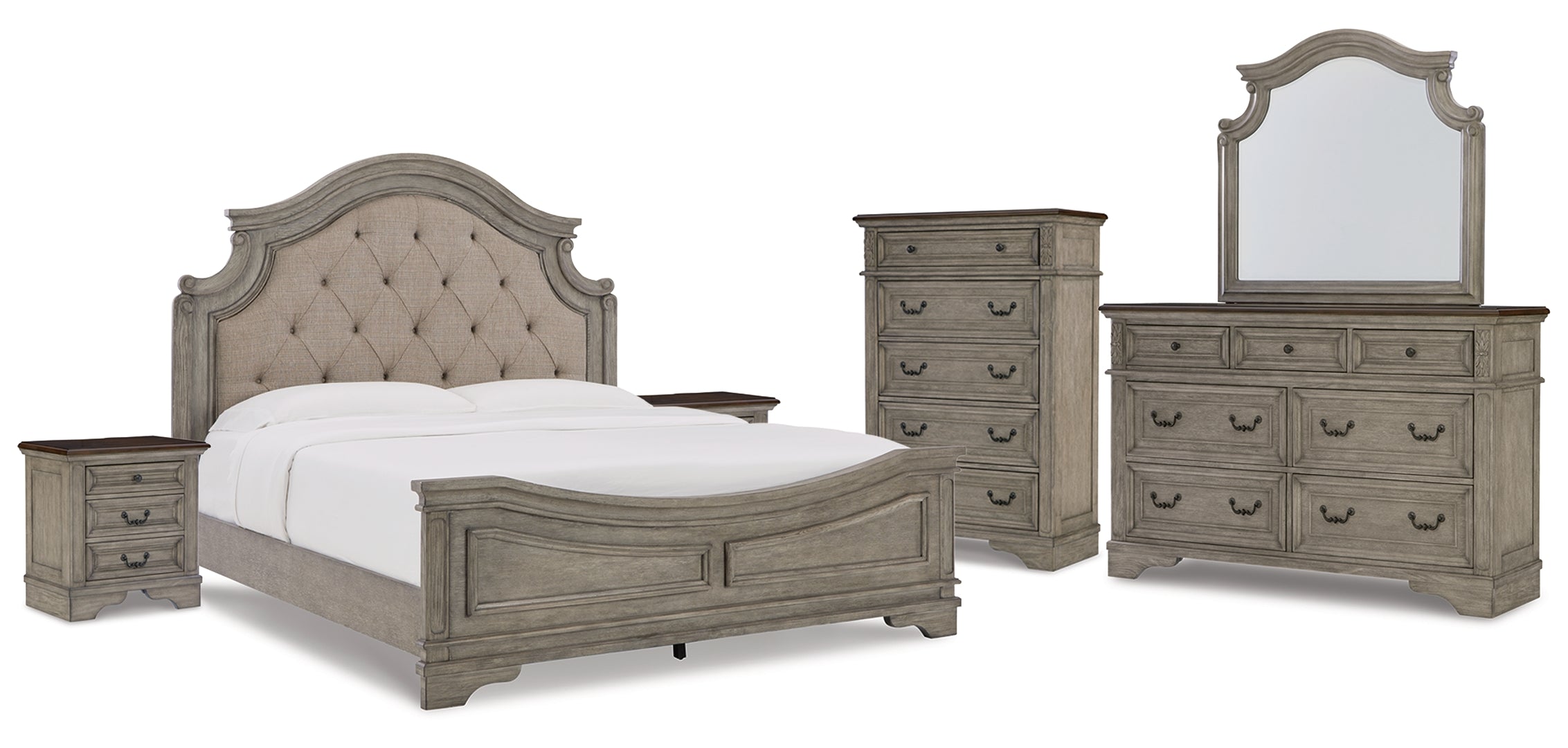 Lodenbay California King Panel Bed with Mirrored Dresser, Chest and 2 Nightstands