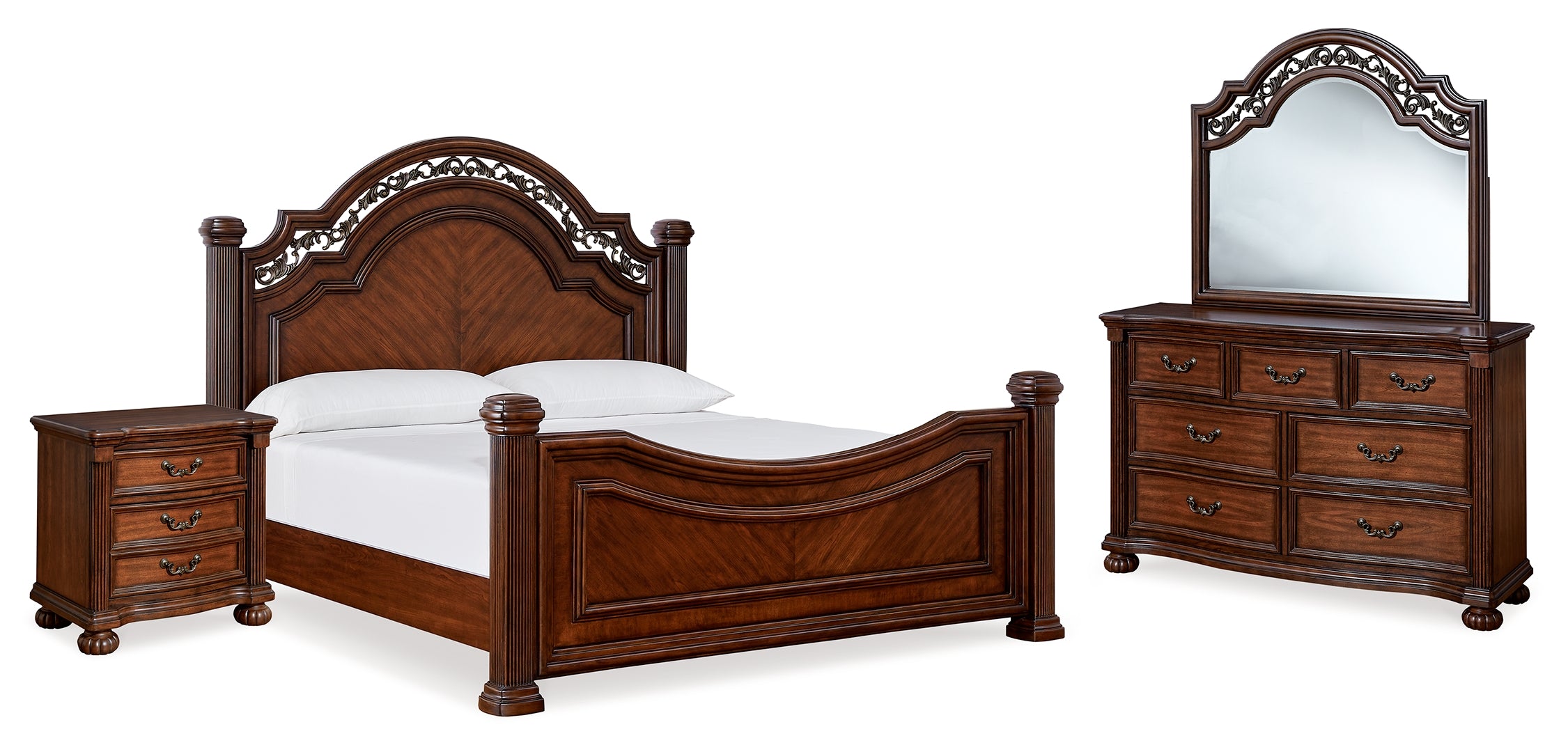 Lavinton Queen Poster Bed with Mirrored Dresser and Nightstand