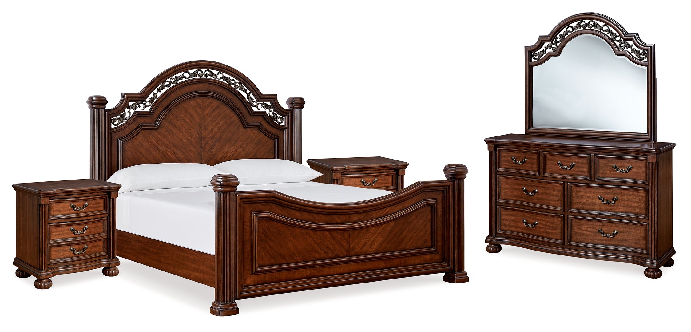 Lavinton King Poster Bed with Mirrored Dresser and Nightstand