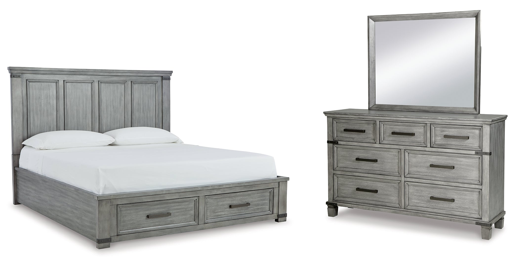 Russelyn King Storage Bed with Mirrored Dresser