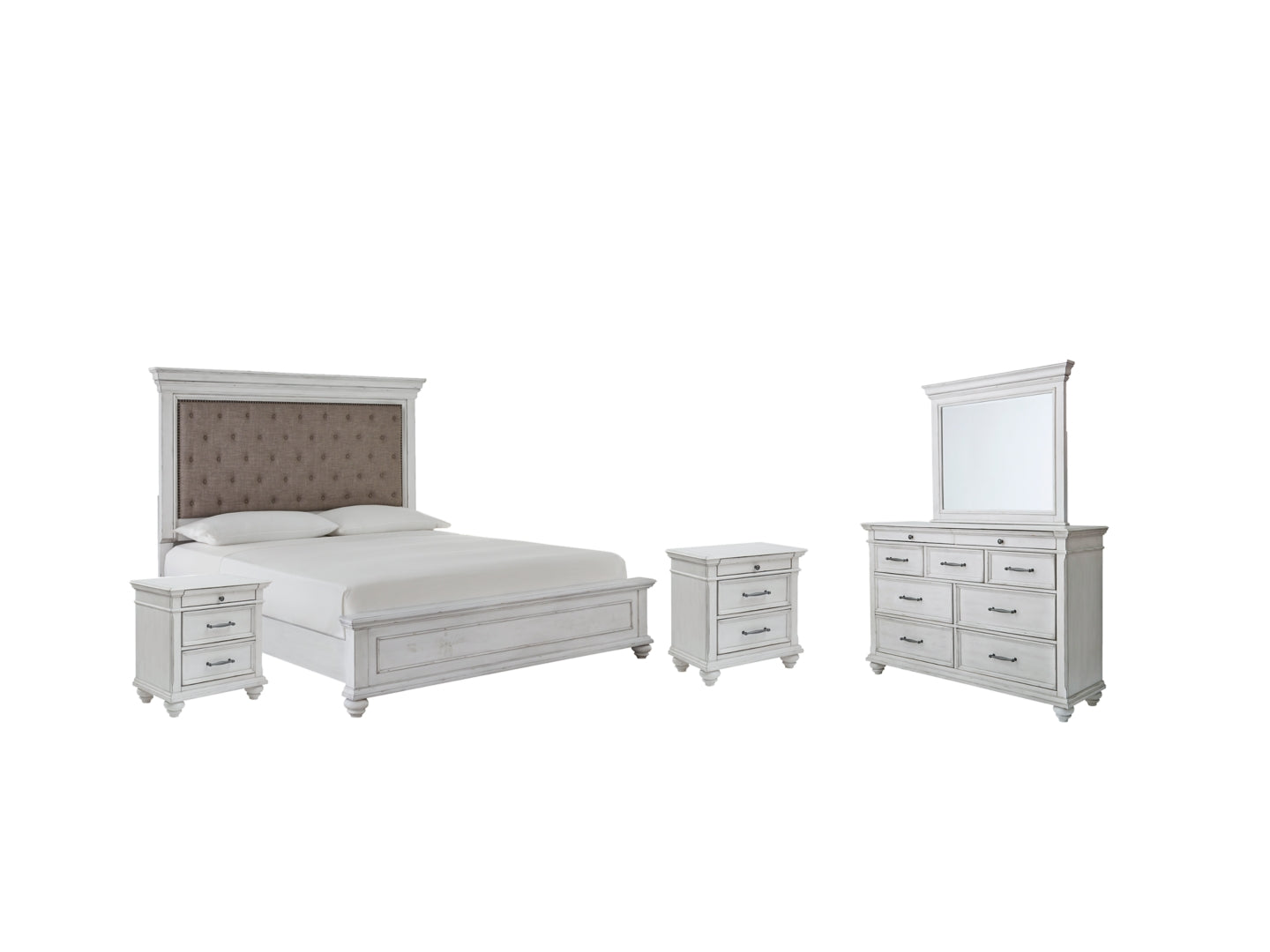 Kanwyn Queen Panel Bed with Mirrored Dresser and 2 Nightstands I