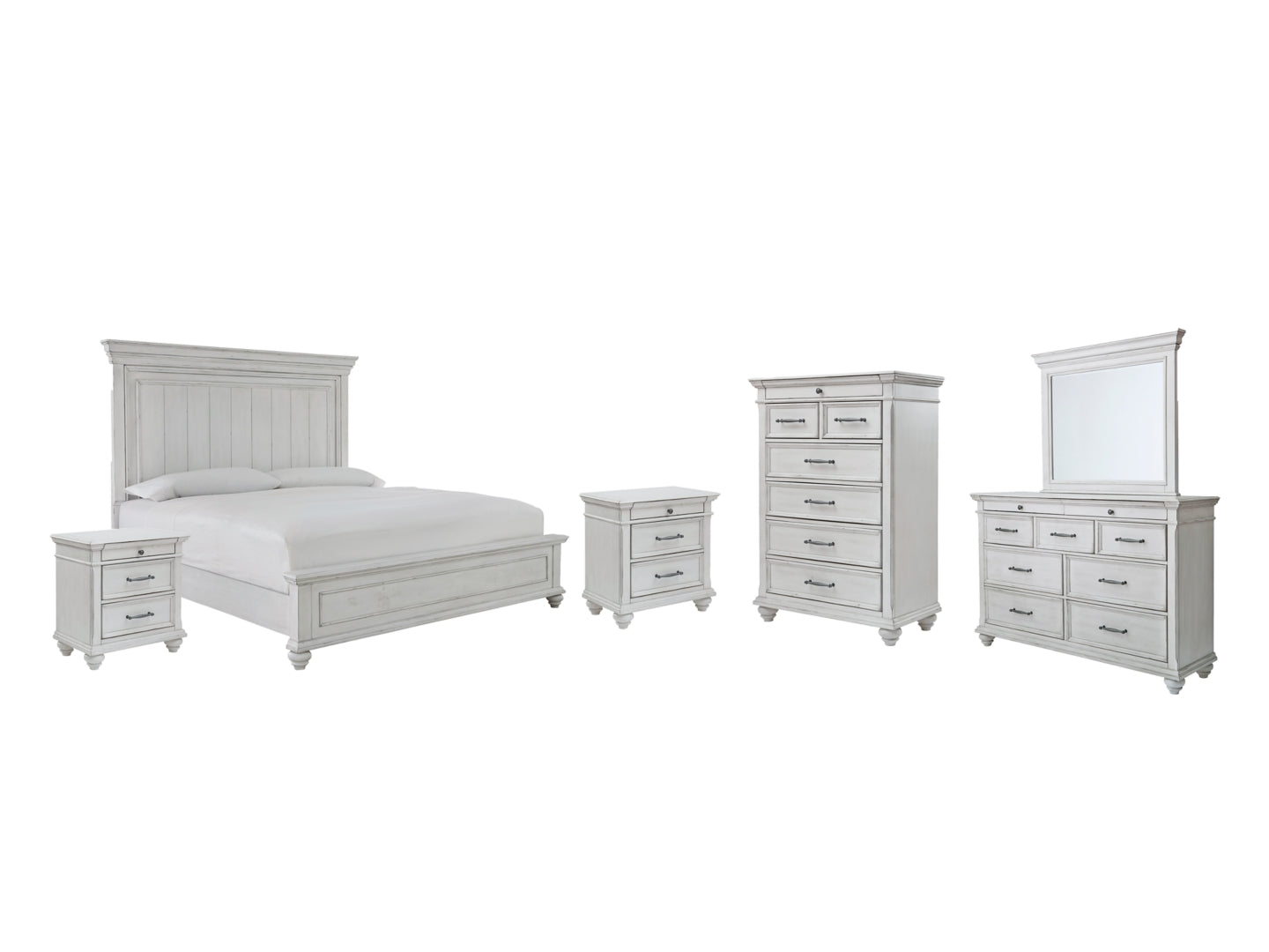 Kanwyn Queen Panel Bed with Mirrored Dresser, Chest and 2 Nightstands I