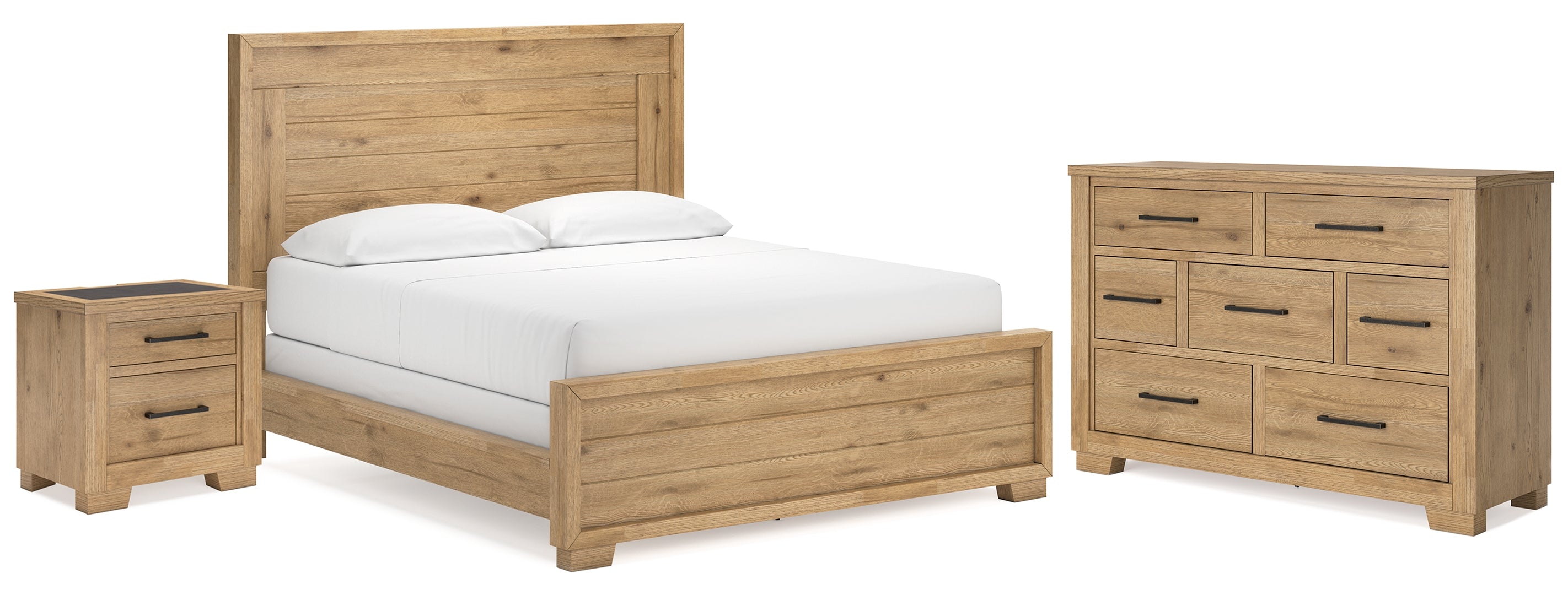 Galliden California King Panel Bed with Dresser and Nightstand