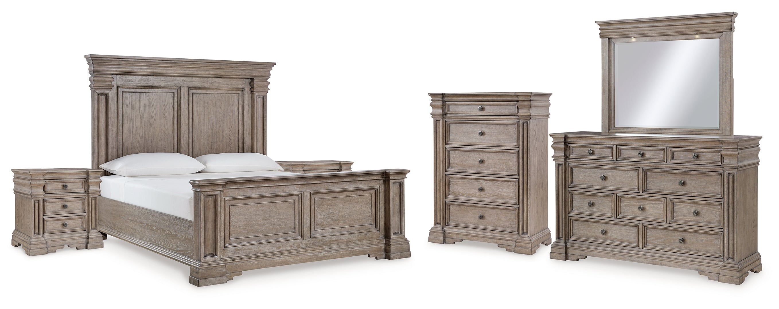 Blairhurst Queen Panel Bed with Mirrored Dresser, Chest and 2 Nightstands