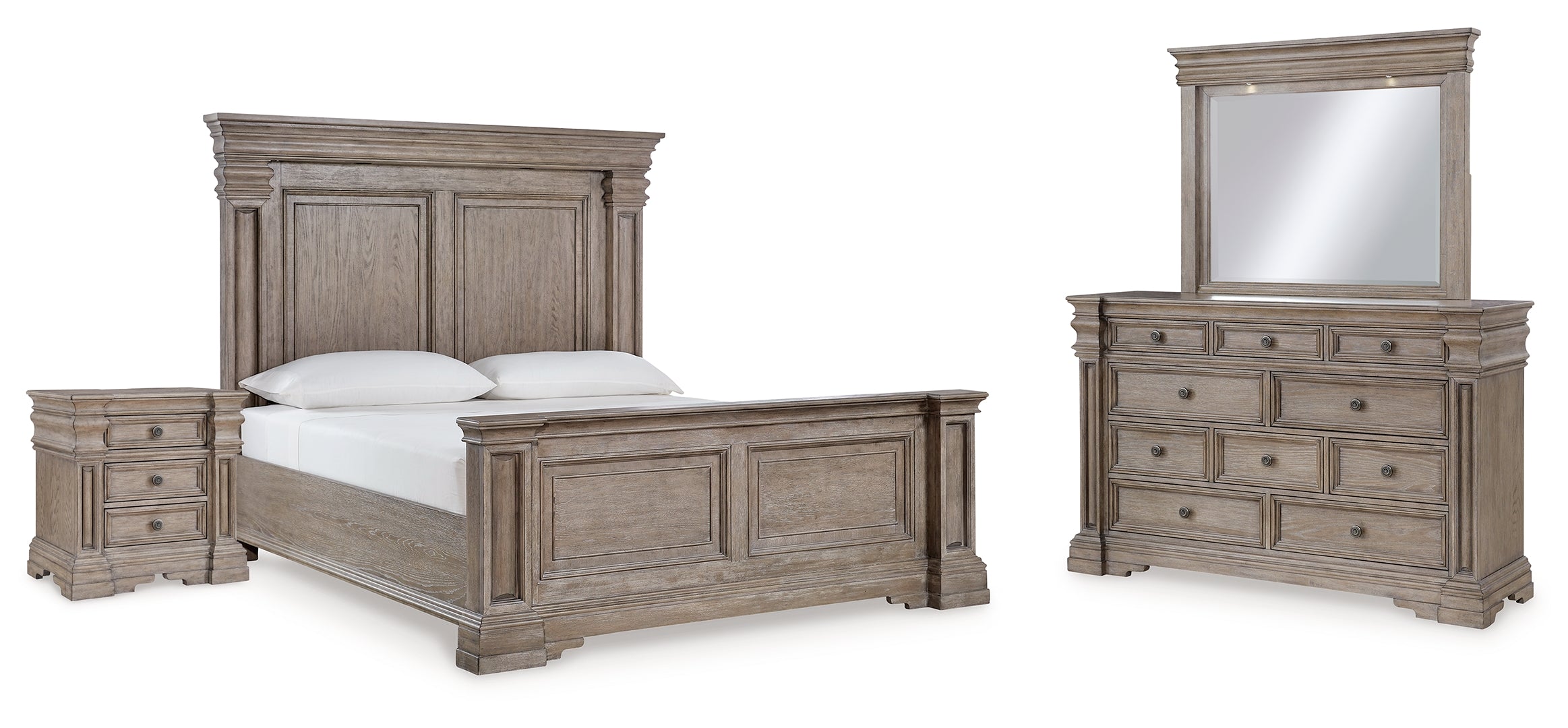 Blairhurst Queen Panel Bed with Mirrored Dresser and Nightstand