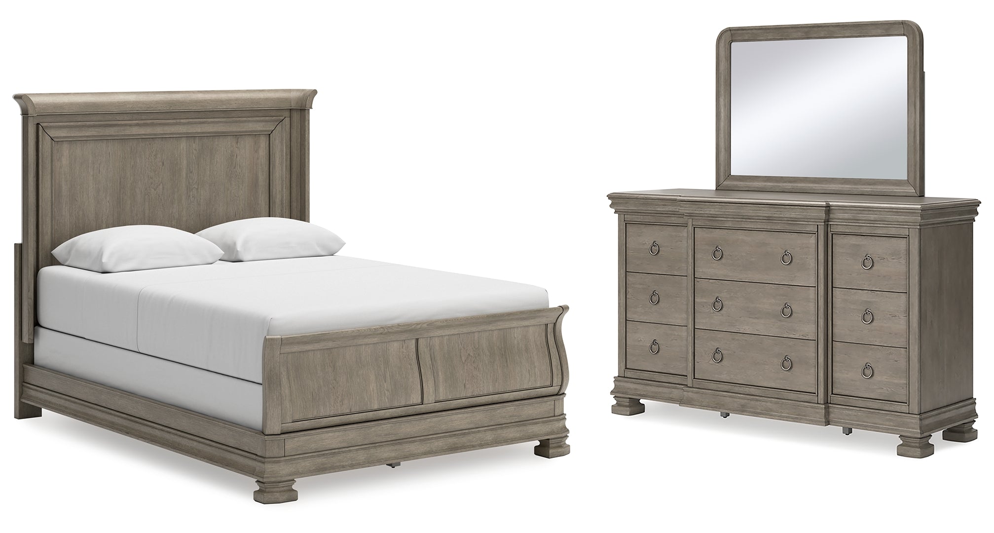 Lexorne Queen Sleigh Bed with Mirrored Dresser