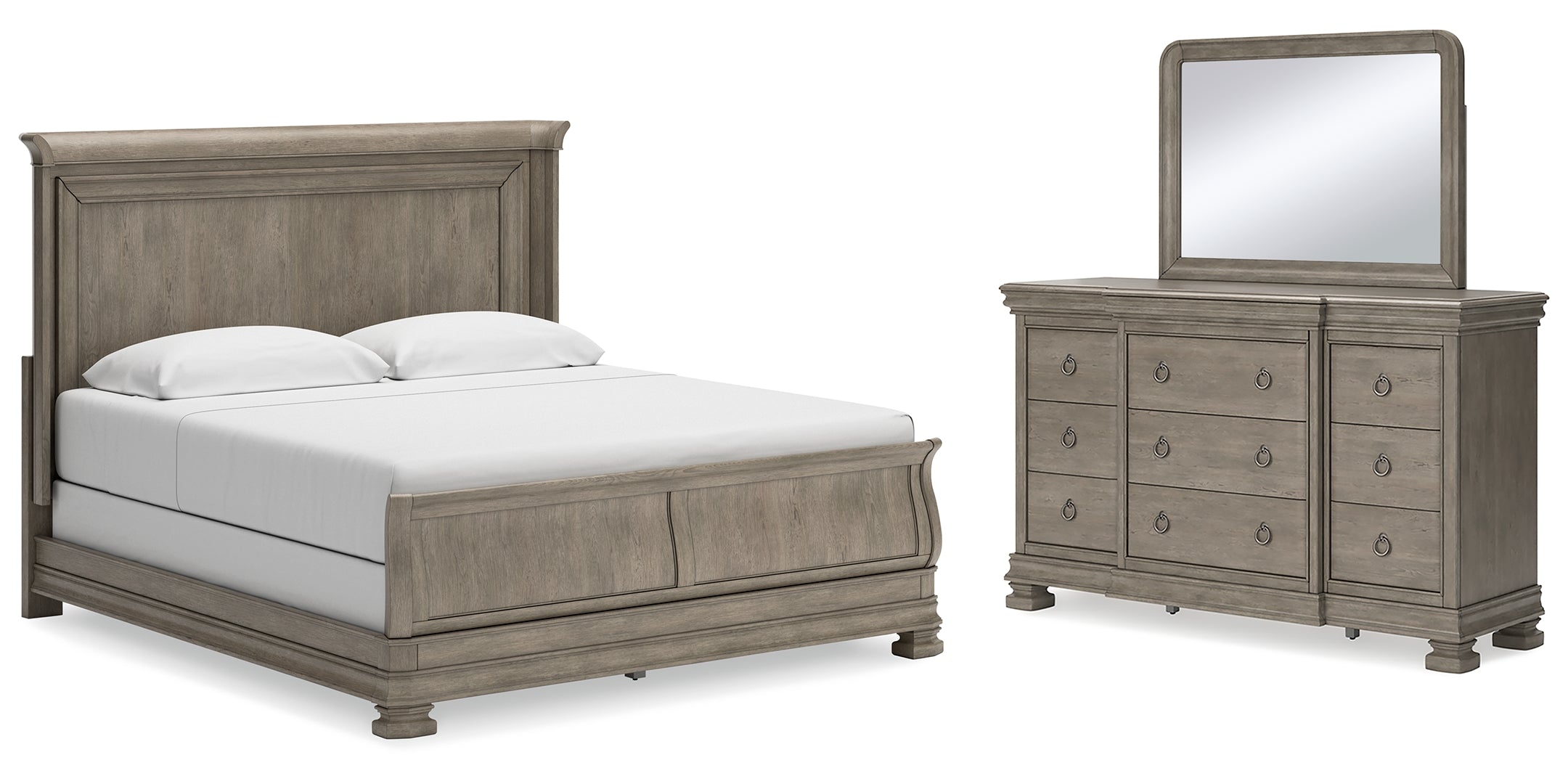 Lexorne King Sleigh Bed with Mirrored Dresser