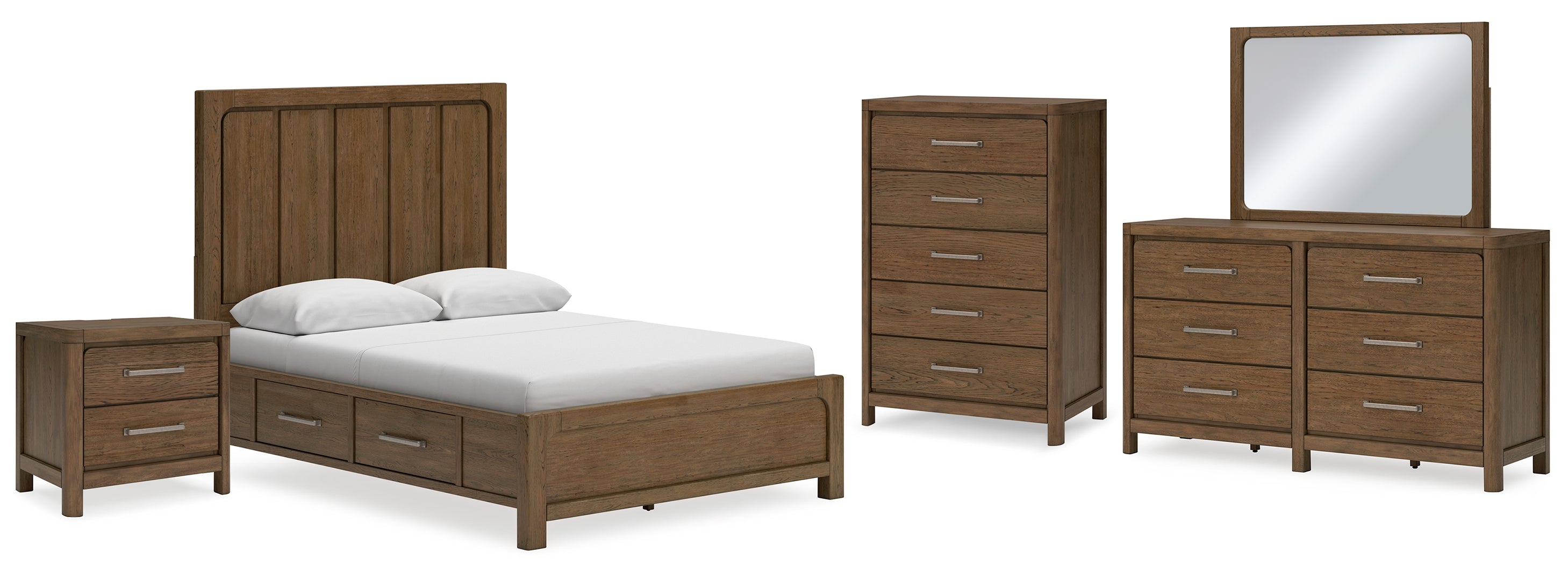 Cabalynn Queen Panel Bed with Storage with Mirrored Dresser, Chest and Nightstand