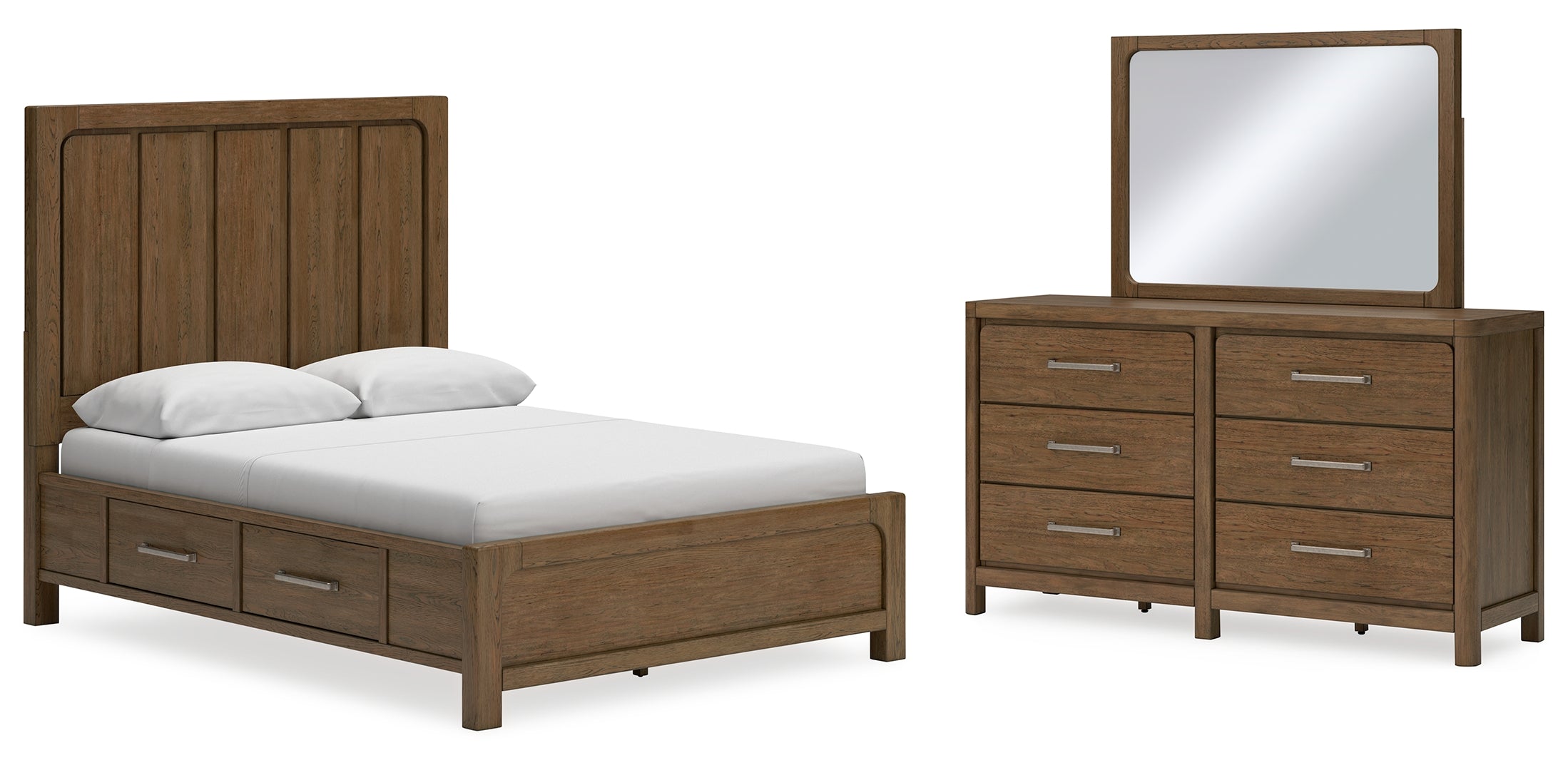 Cabalynn Queen Panel Bed with Storage with Mirrored Dresser