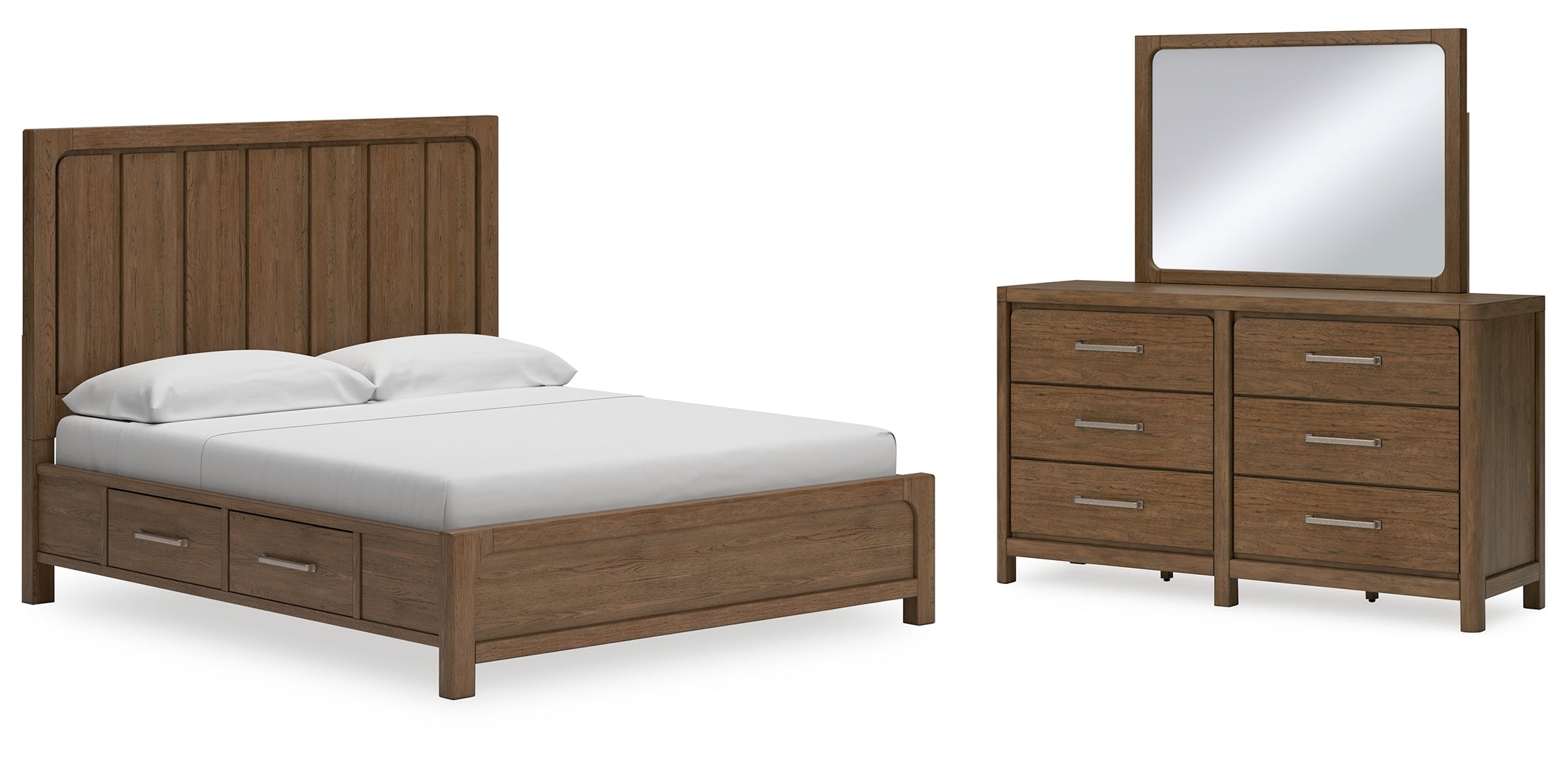 Cabalynn California King Panel Bed with Storage with Mirrored Dresser