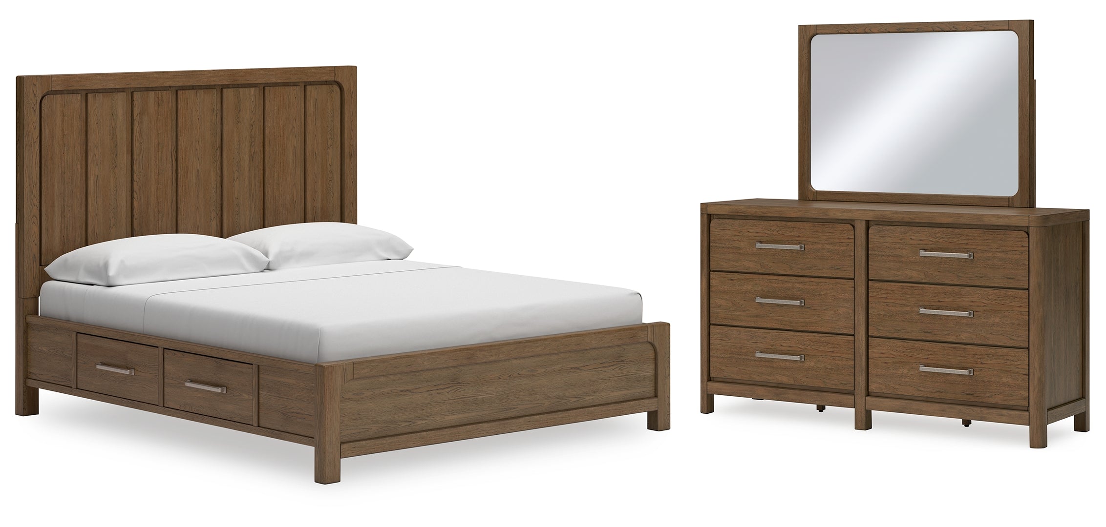 Cabalynn King Panel Bed with Storage with Mirrored Dresser