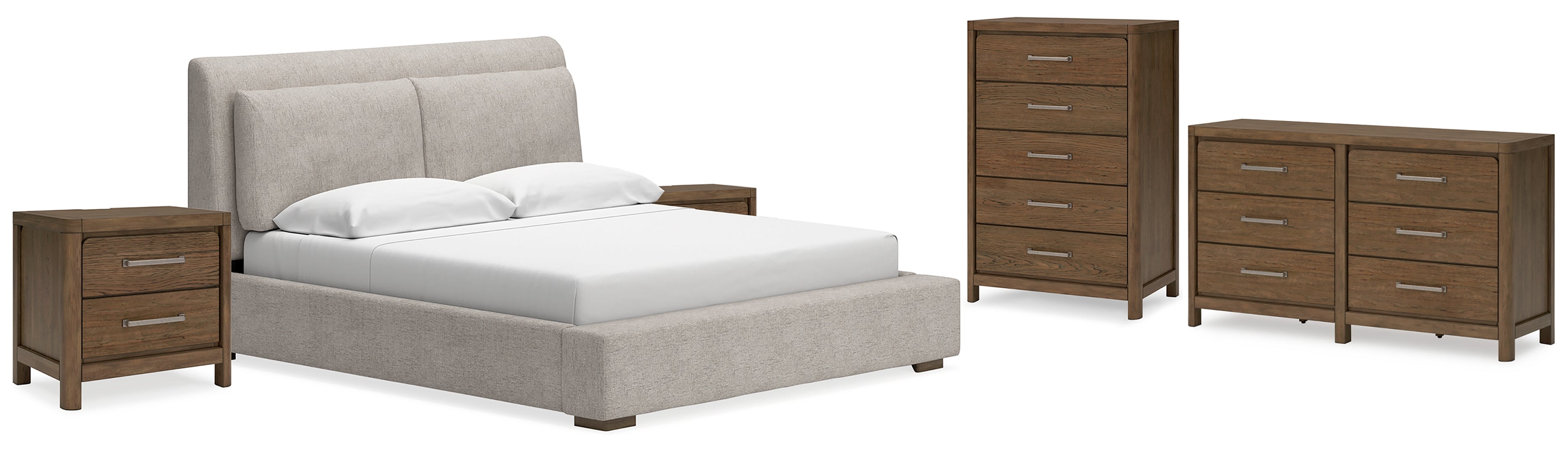 Cabalynn California King Upholstered Bed with Dresser, Chest and 2 Nightstands