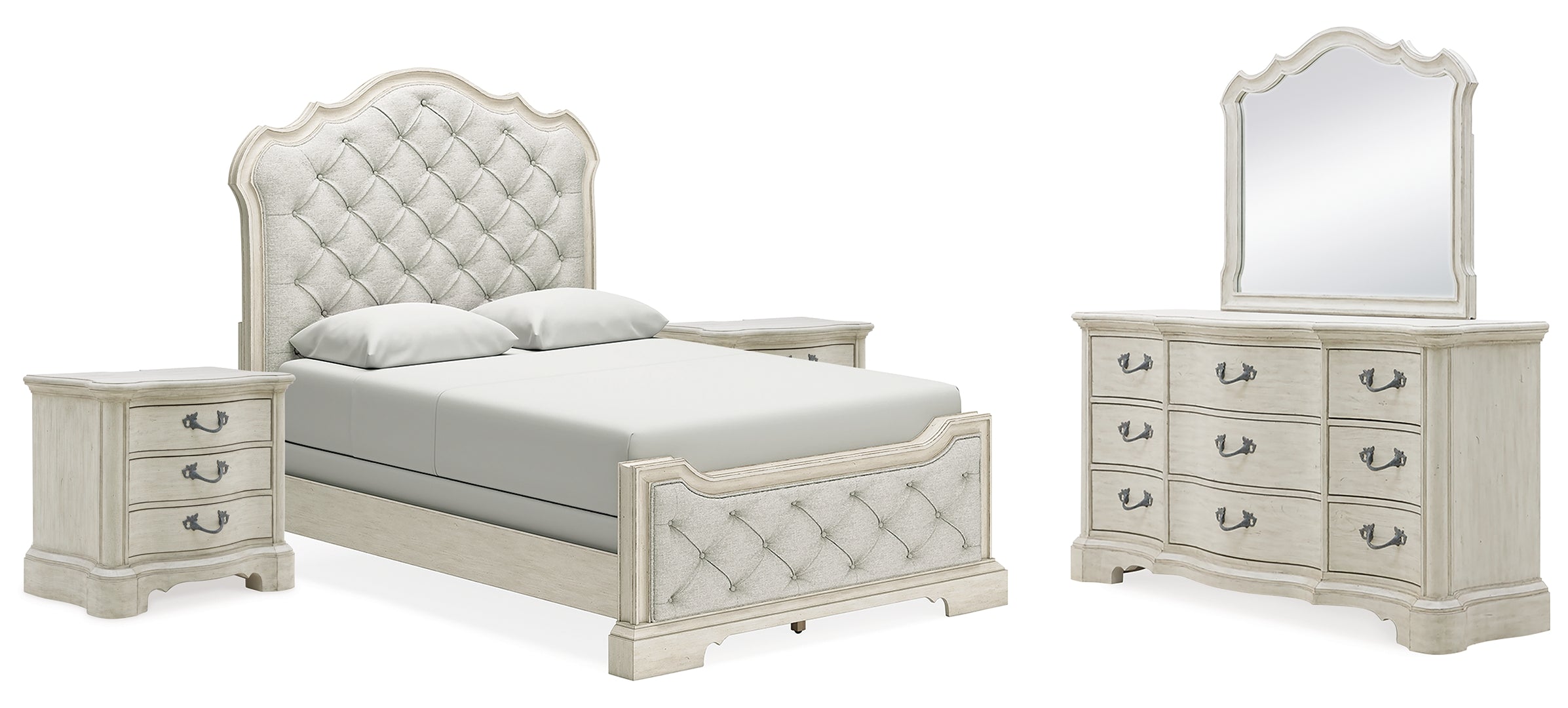 Arlendyne Queen Upholstered Bed with Mirrored Dresser and 2 Nightstands