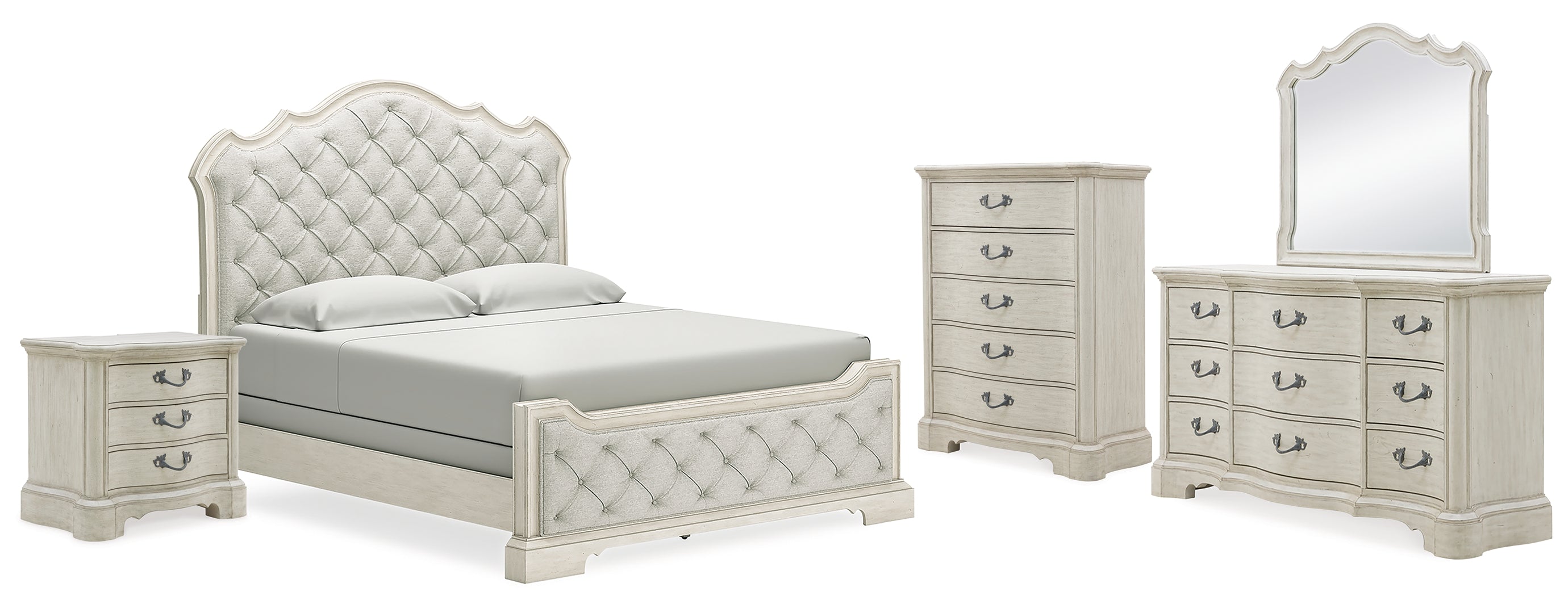 Arlendyne California King Upholstered Bed with Mirrored Dresser, Chest and Nightstand