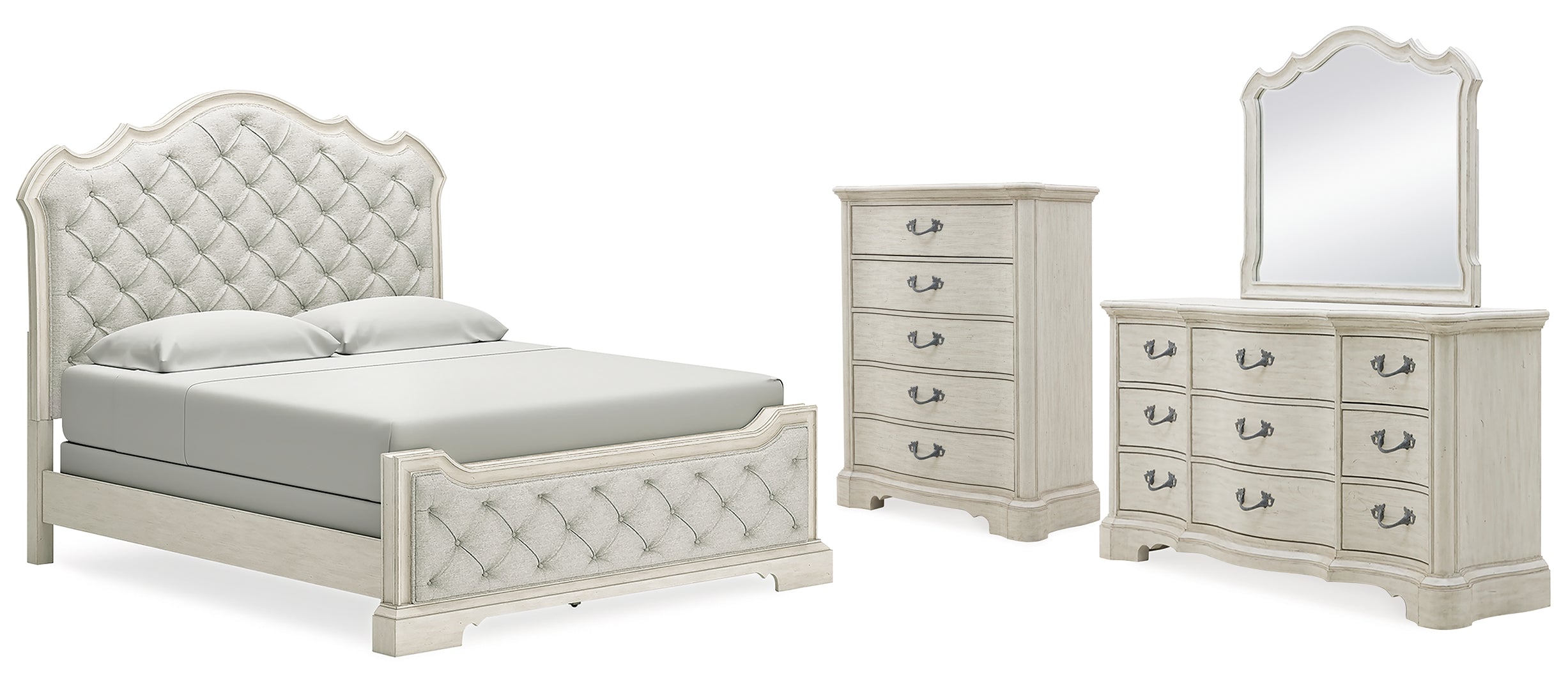 Arlendyne California King Upholstered Bed with Mirrored Dresser and Chest