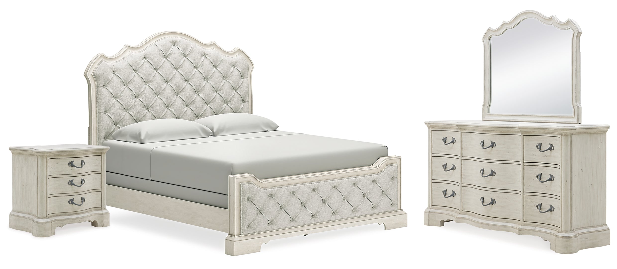 Arlendyne California King Upholstered Bed with Mirrored Dresser and Nightstand