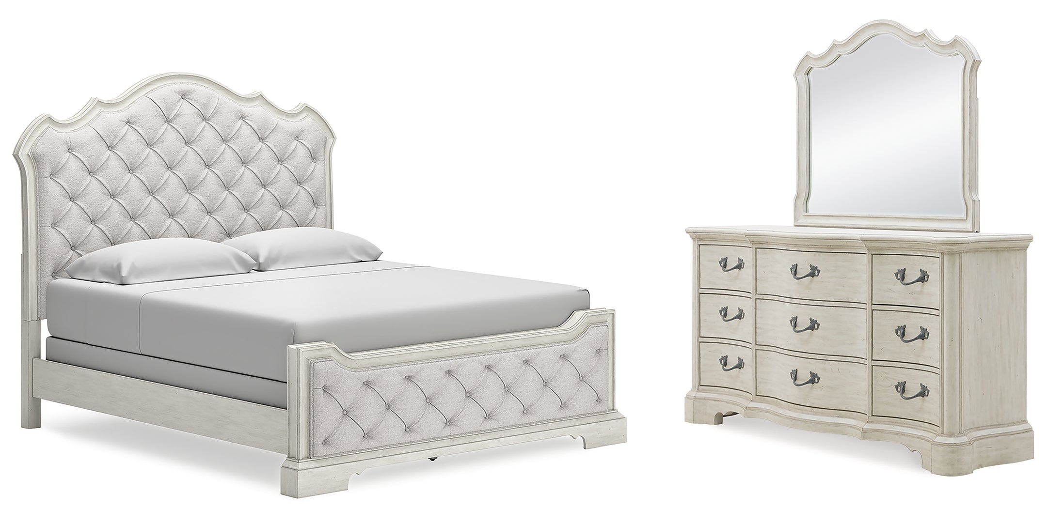 Arlendyne California King Upholstered Bed with Mirrored Dresser