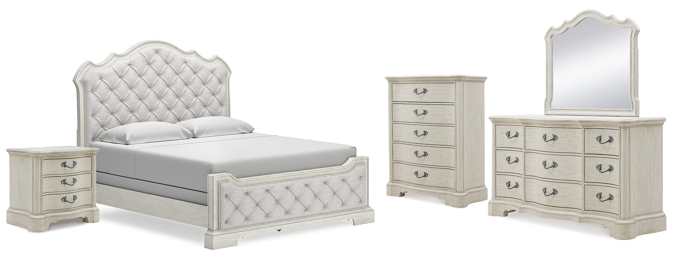 Arlendyne King Upholstered Bed with Mirrored Dresser, Chest and Nightstand