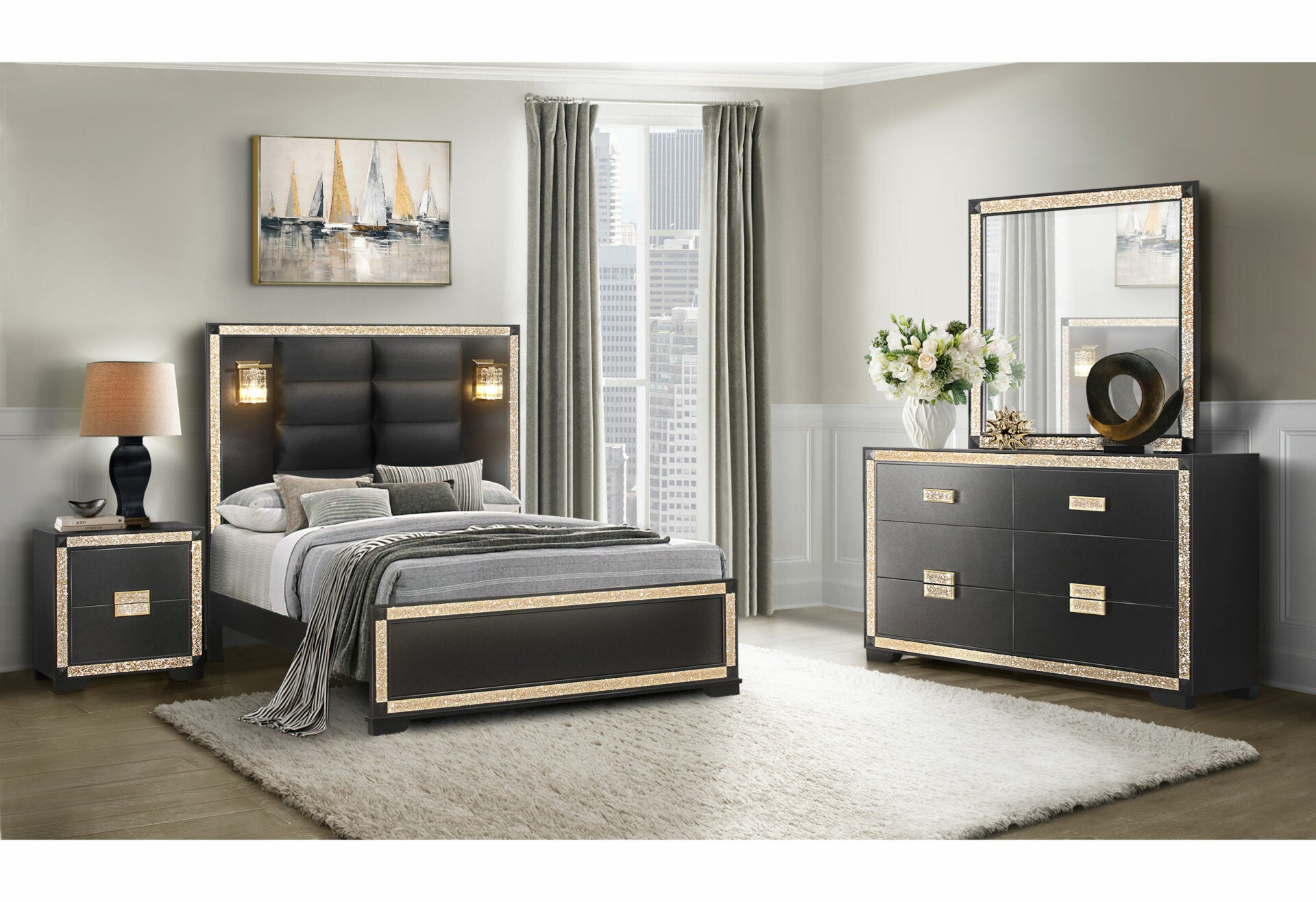 Blake Black/Gold Nightstand