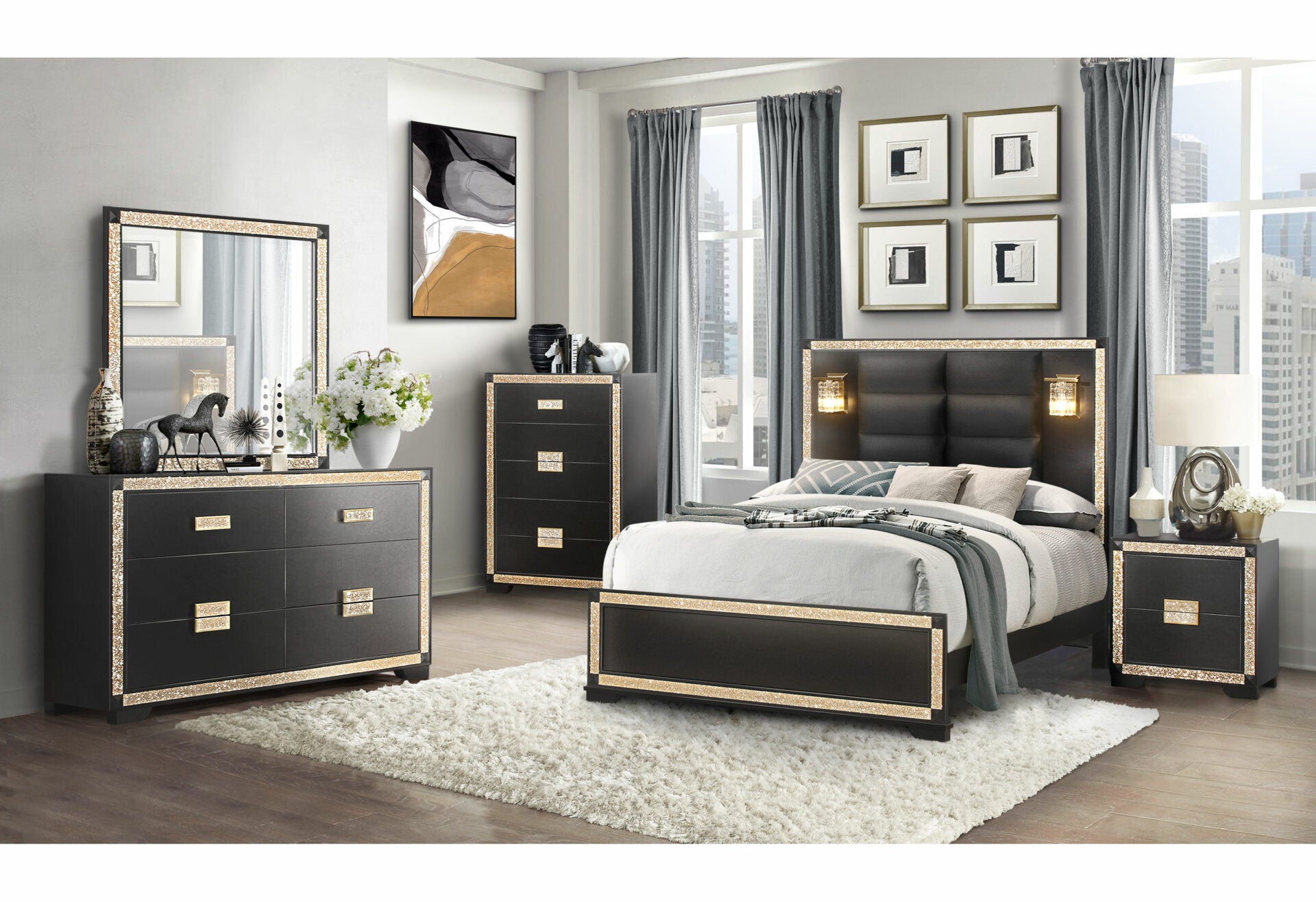 Blake Black/Gold Nightstand