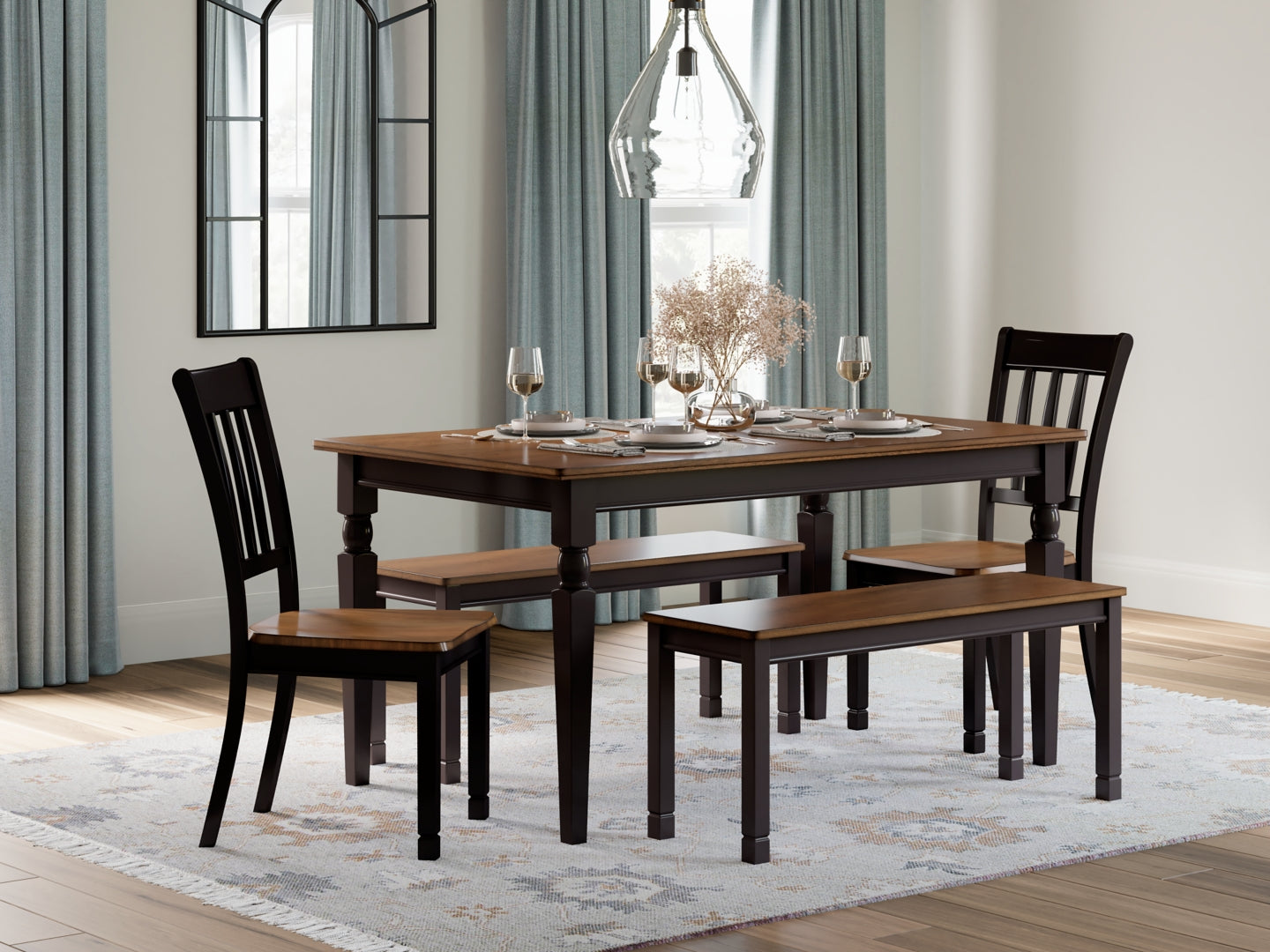 Owingsville Dining Table and 4 Chairs and Bench