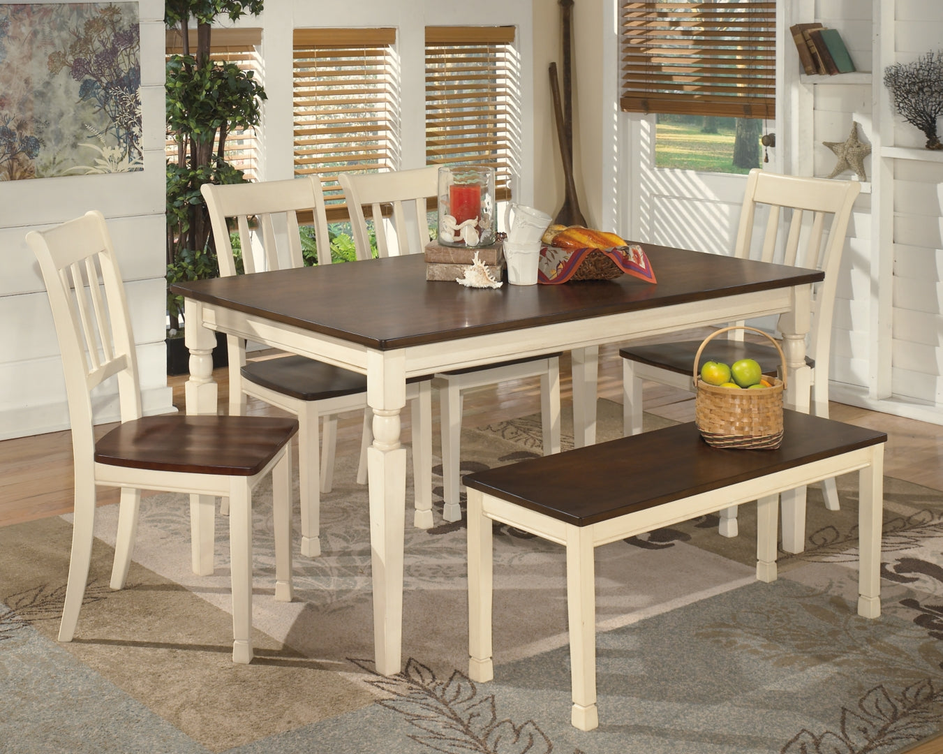 Whitesburg Dining Table and 4 Chairs and Bench with Storage