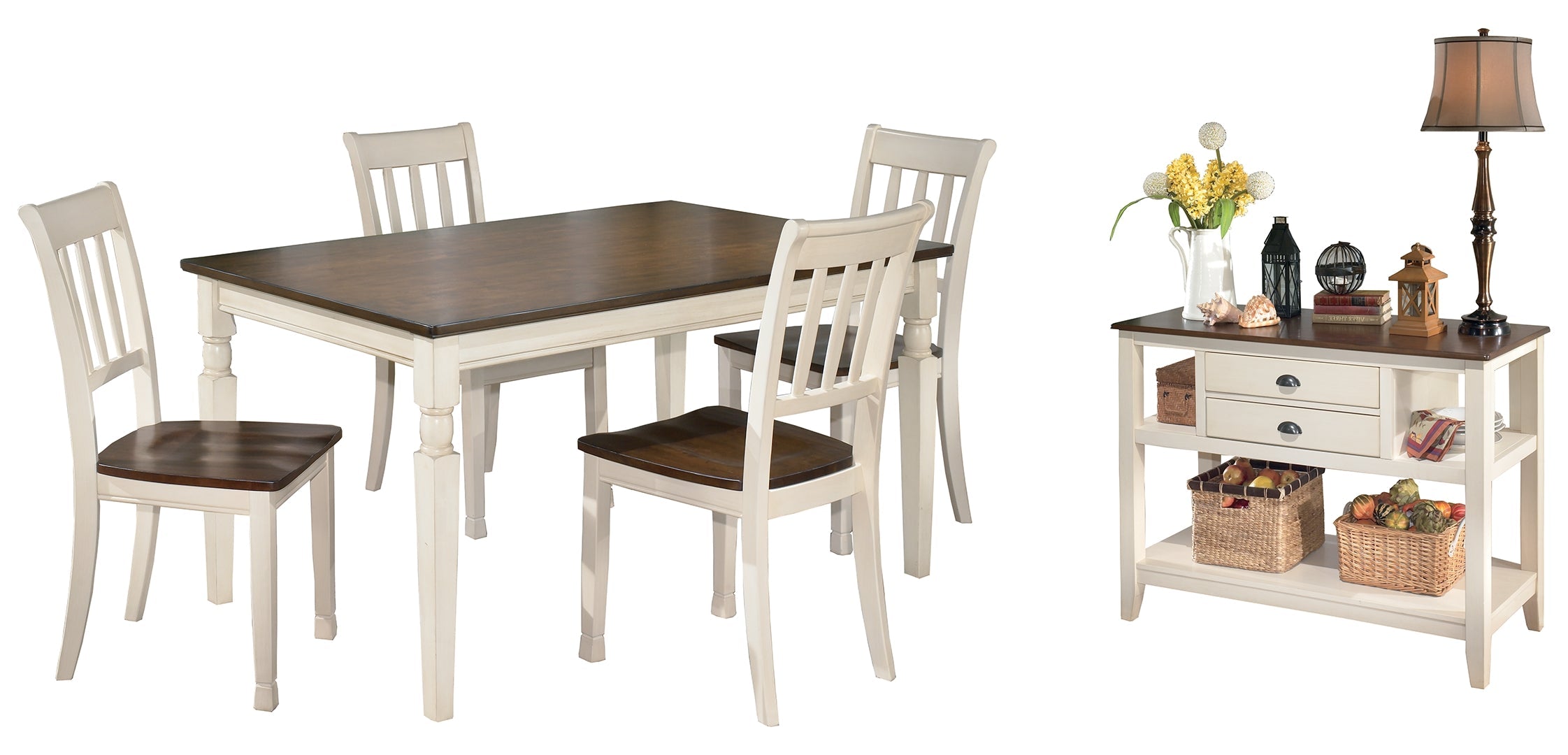 Whitesburg Dining Table and 4 Chairs and Bench with Storage