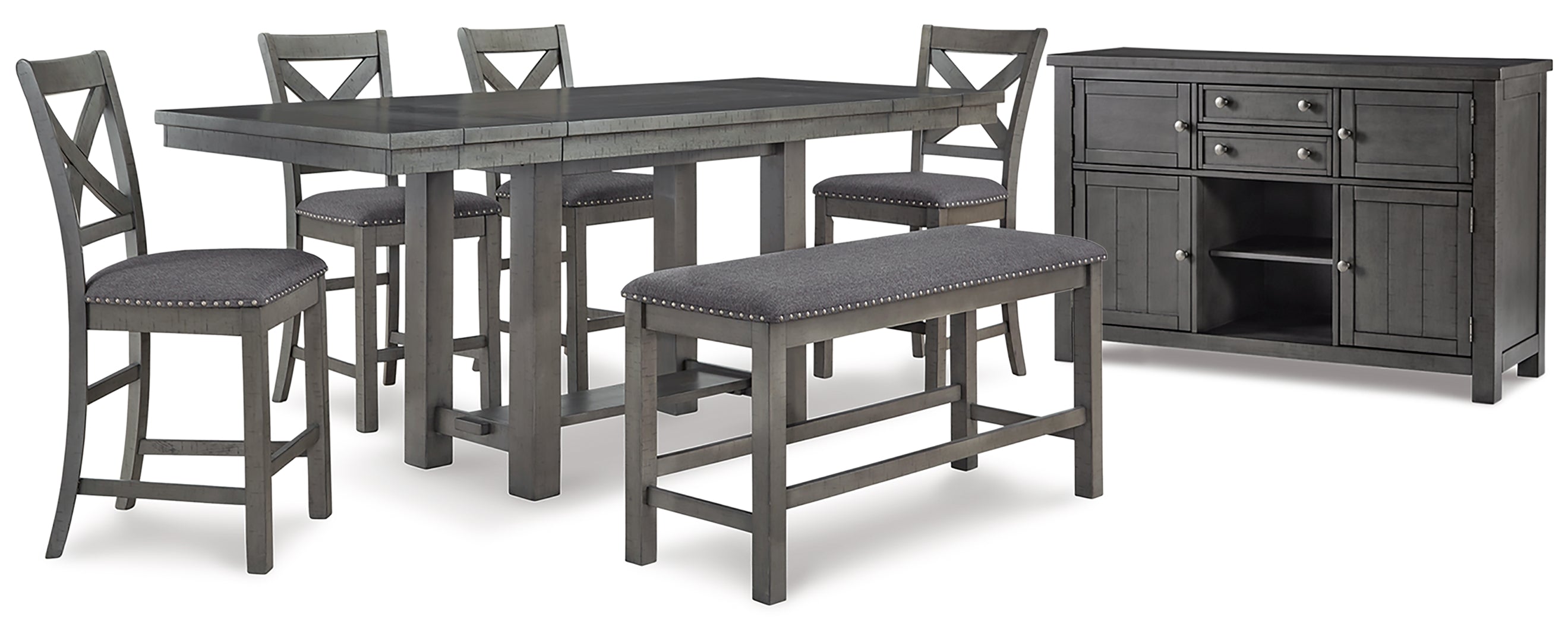 Myshanna Counter Height Dining Table and 4 Barstools and Bench with Storage