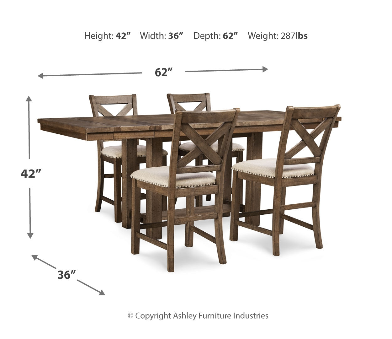 Moriville Counter Height Dining Table and 4 Barstools with Storage