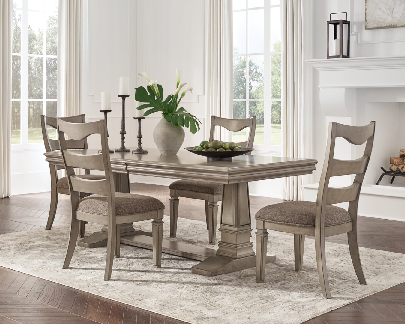 Lexorne Dining Table and 4 Chairs and Bench with Storage