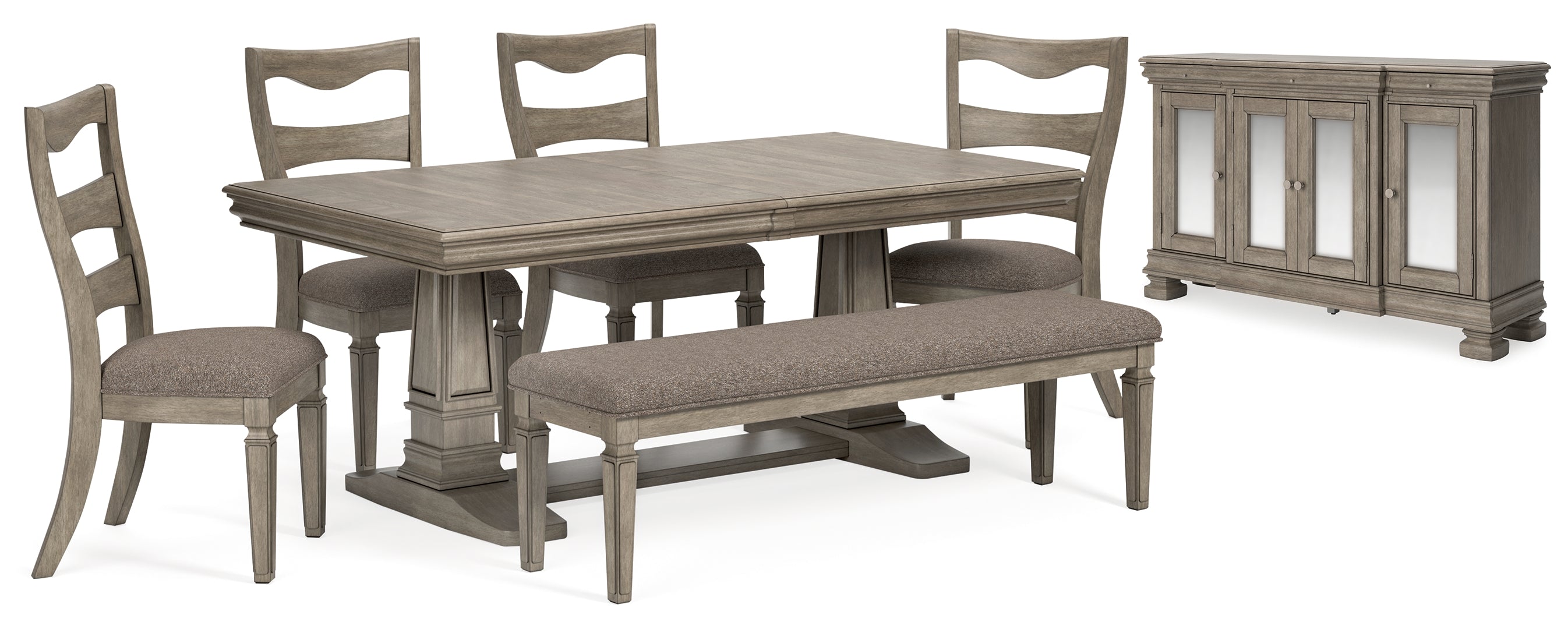 Lexorne Dining Table and 4 Chairs and Bench with Storage