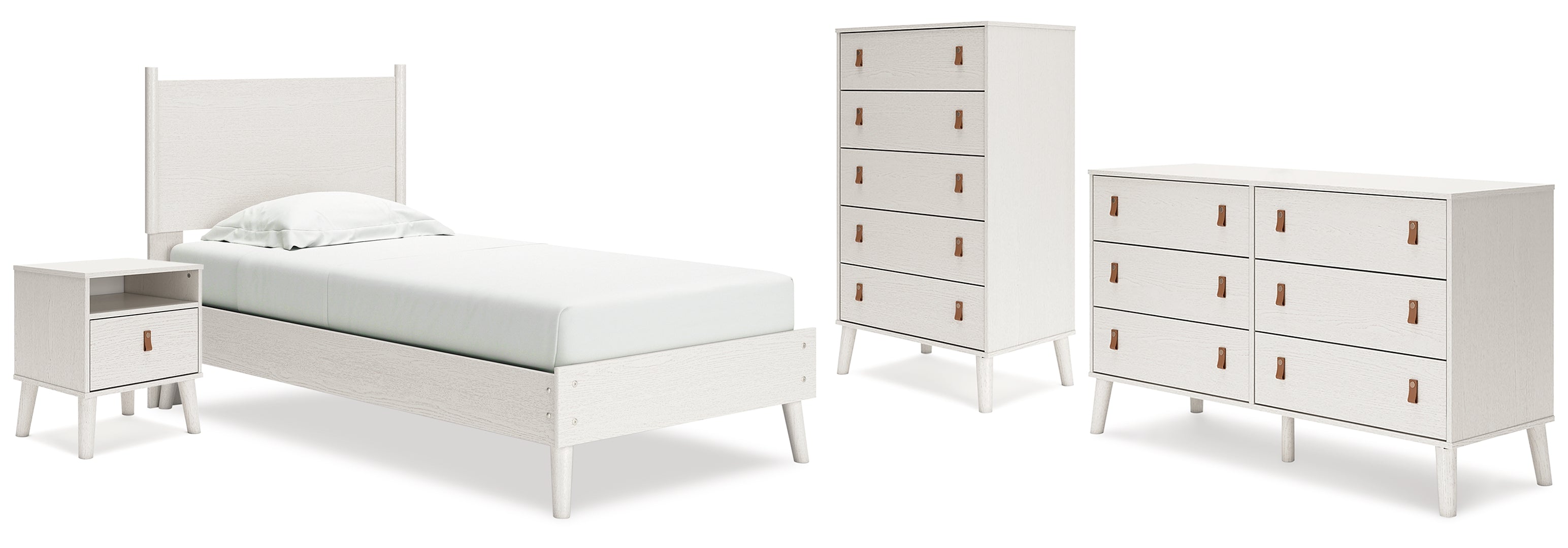 Aprilyn Twin Panel Bed with Dresser, Chest and Nightstand