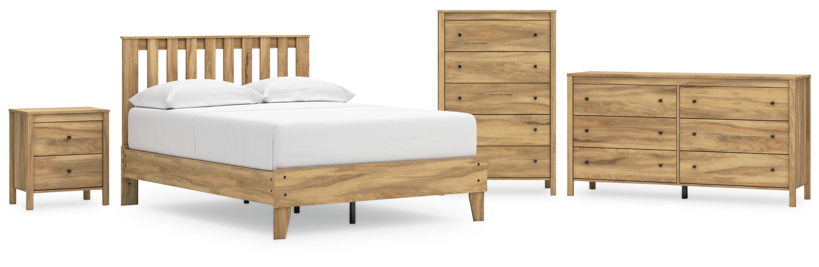 Bermacy Full Platform Panel Bed with Dresser, Chest and Nightstand