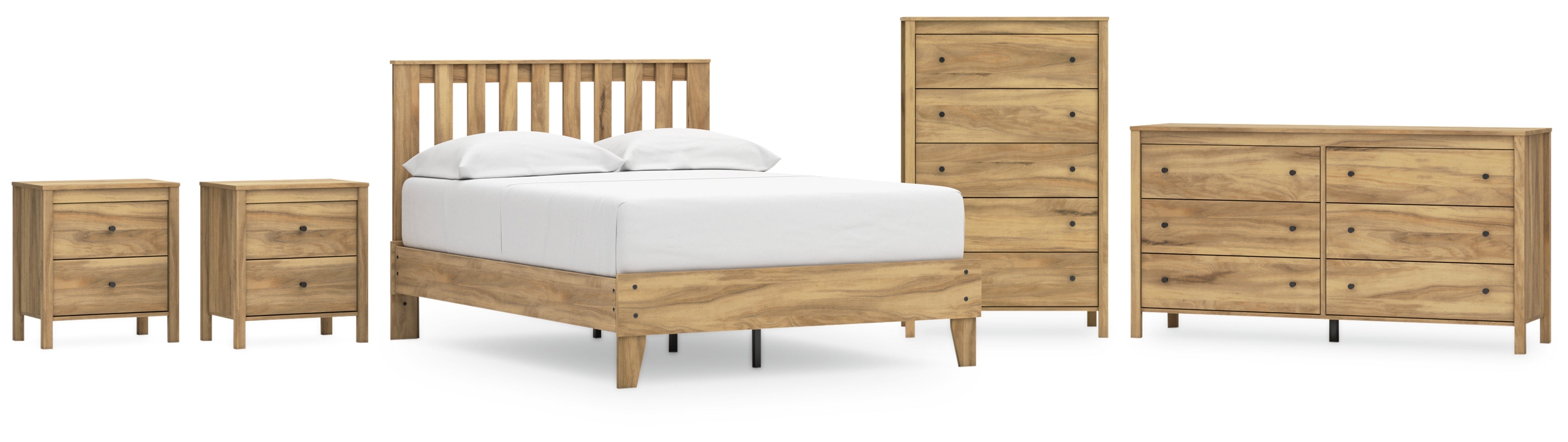 Bermacy Full Platform Panel Bed with Dresser, Chest and 2 Nightstands