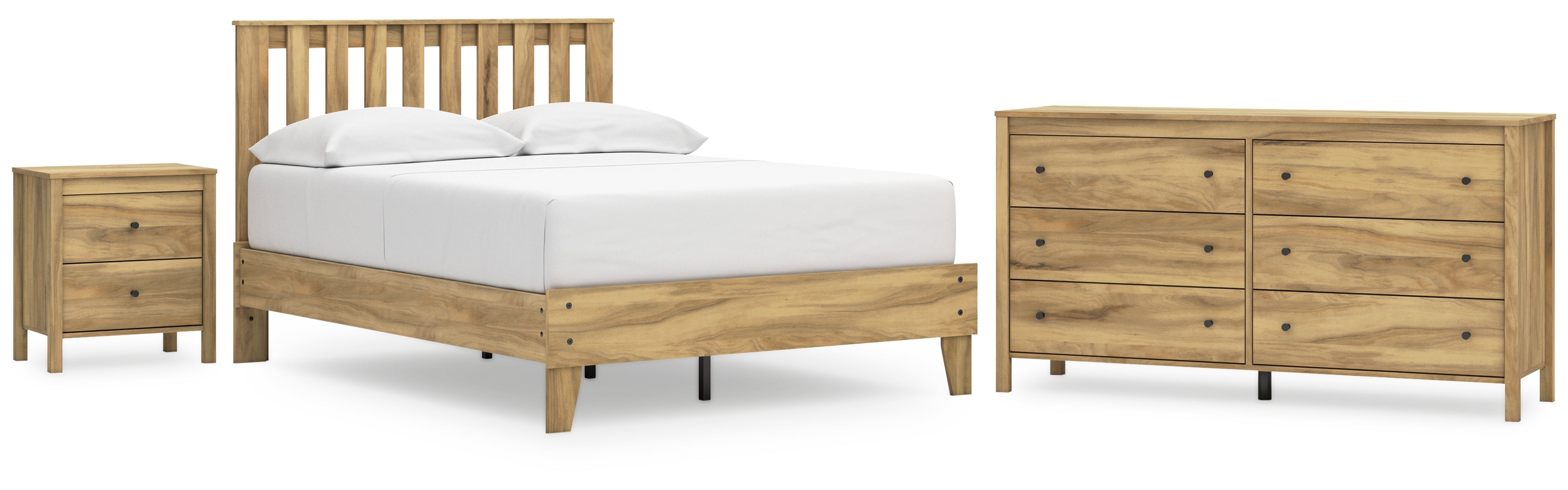 Bermacy Full Platform Panel Bed with Dresser and Nightstand